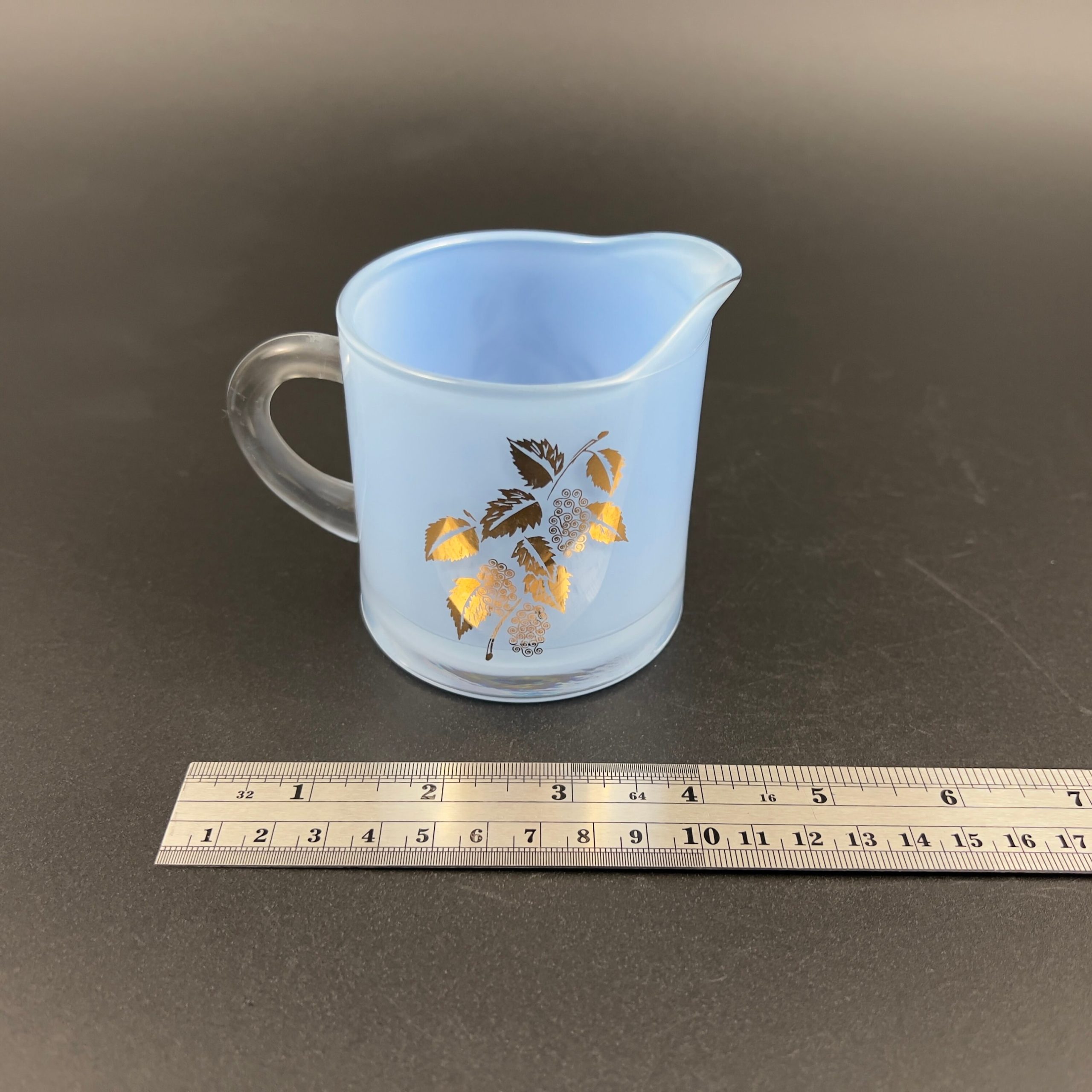 Vintage Bartlett Collins Blue Glass Sugar and Creamer Set: Gold Leaf Design - Image 11