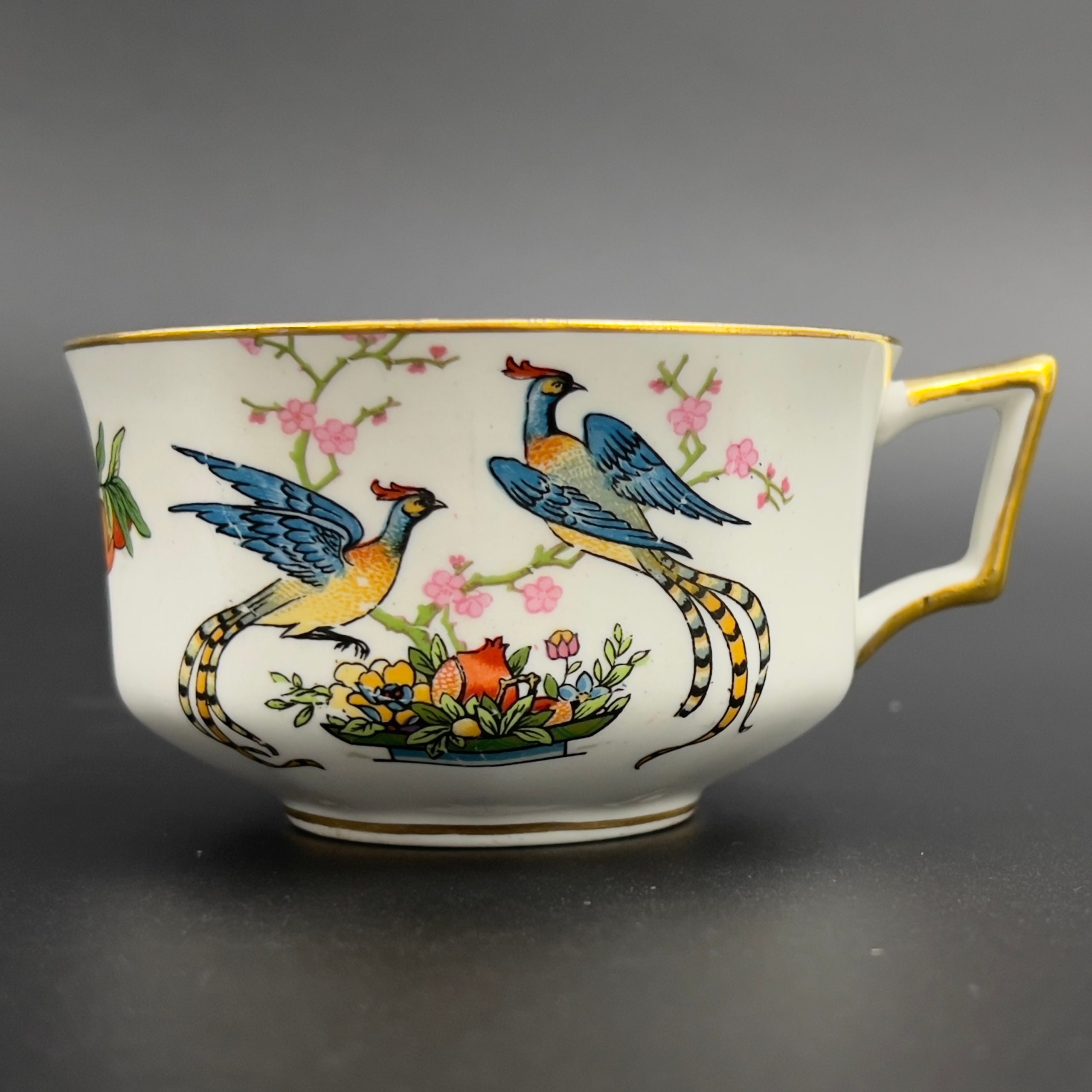 Rare 1913 Johnson Bros Fushan Cup and Saucer: Oriental Birds & Flowers - Image 3