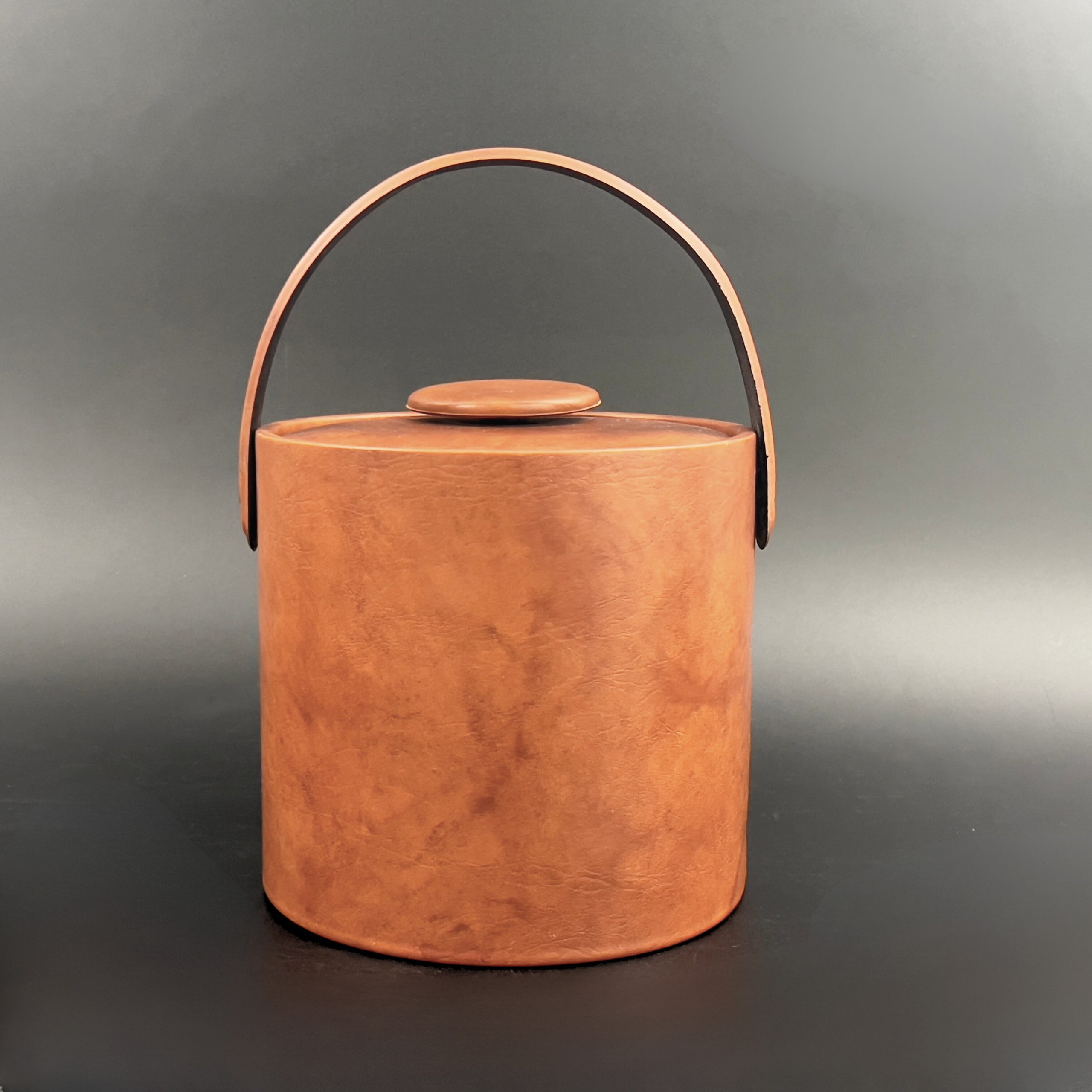 Vintage Brown Leather Ice Bucket: Midcentury Modern Barware - Image 5