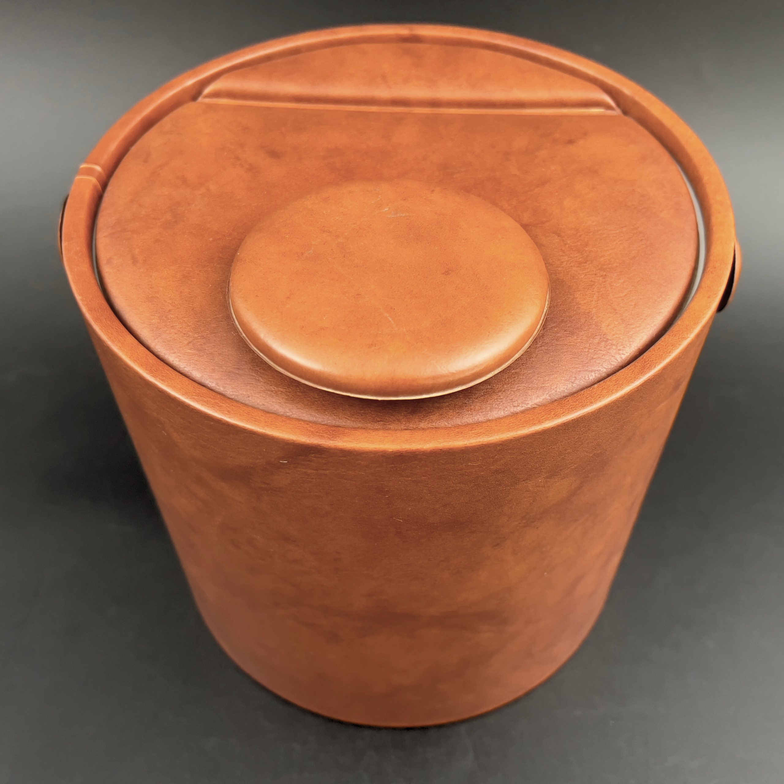Vintage Brown Leather Ice Bucket: Midcentury Modern Barware - Image 9