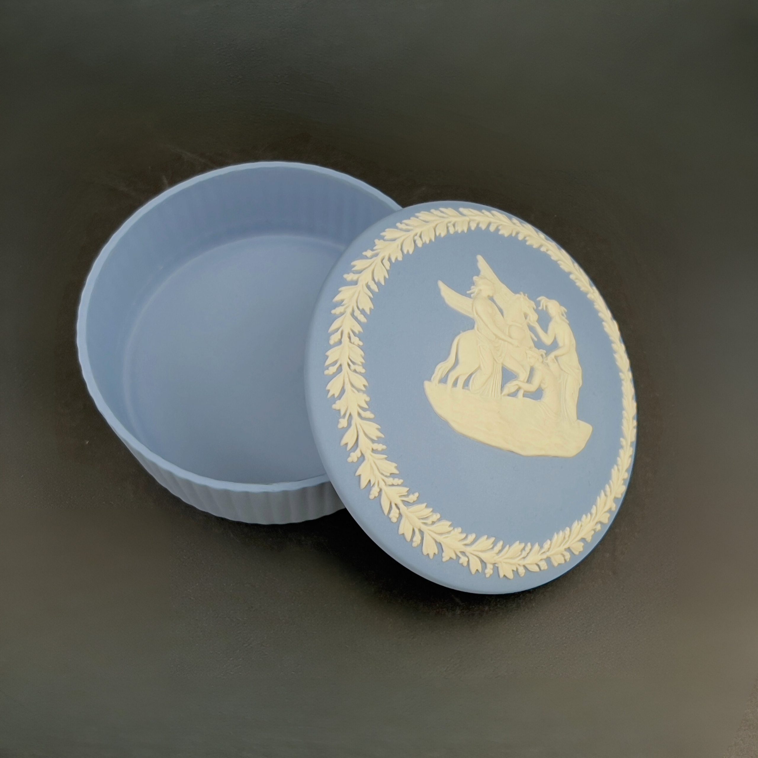 Vintage Wedgwood Blue Jasperware Box: Pegasus Trinket Dish