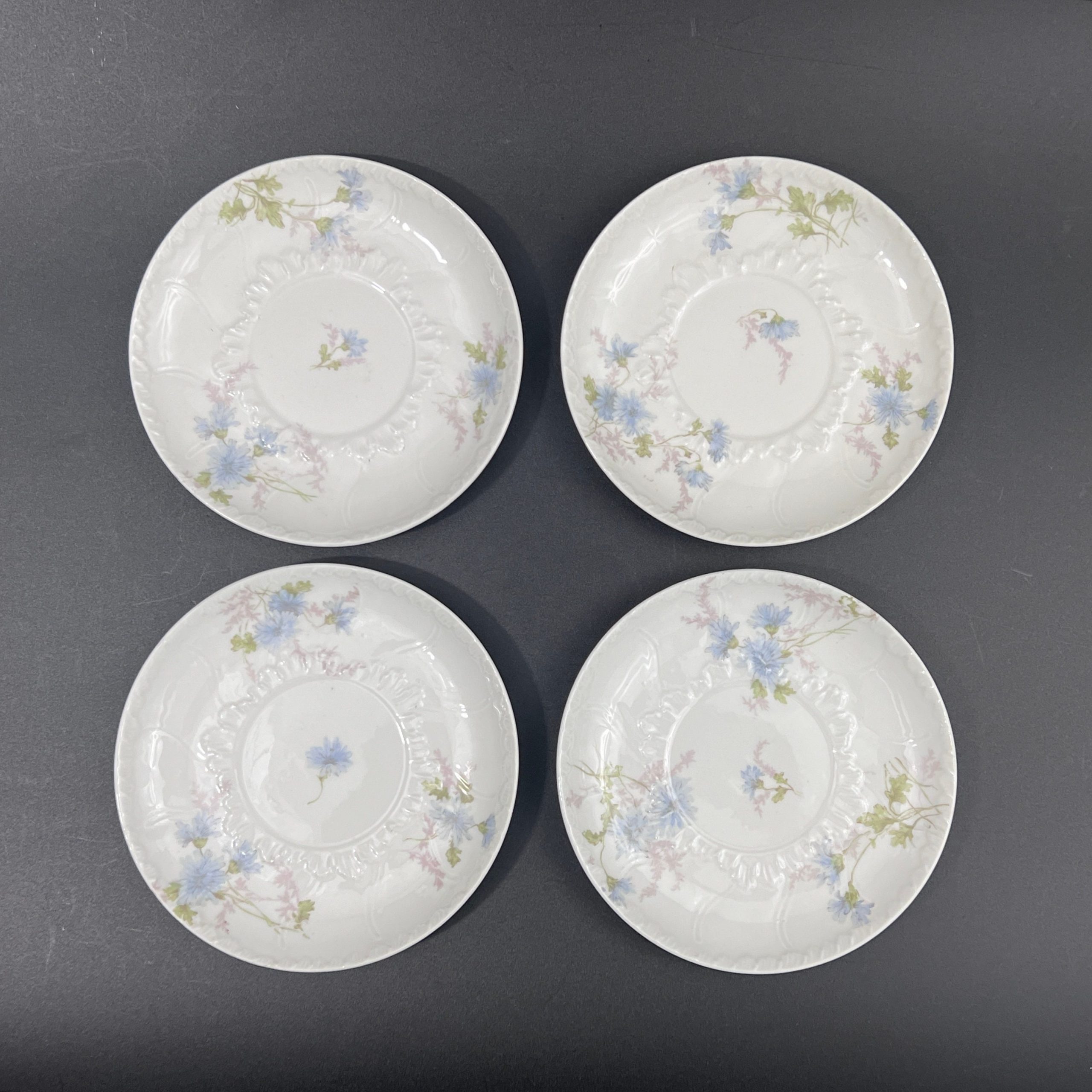 Antique Haviland Limoges Teacups & Saucers: Floral Schleiger 378b Pattern, Set of 4 - Image 6