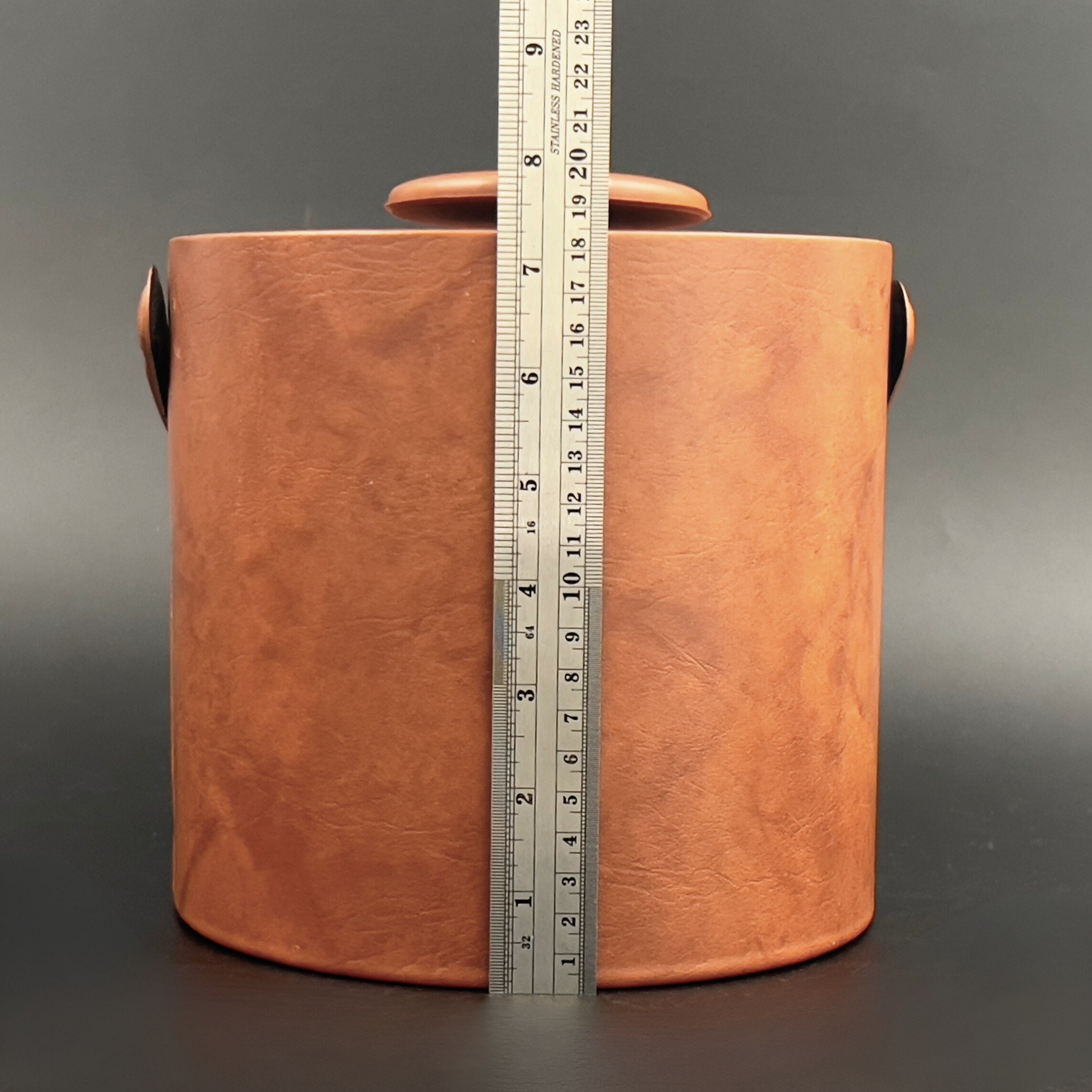 Vintage Brown Leather Ice Bucket: Midcentury Modern Barware - Image 11
