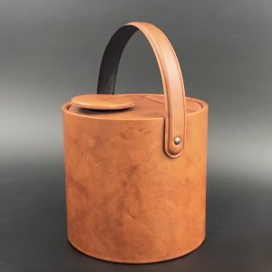 Vintage Brown Leather Ice Bucket: Midcentury Modern Barware