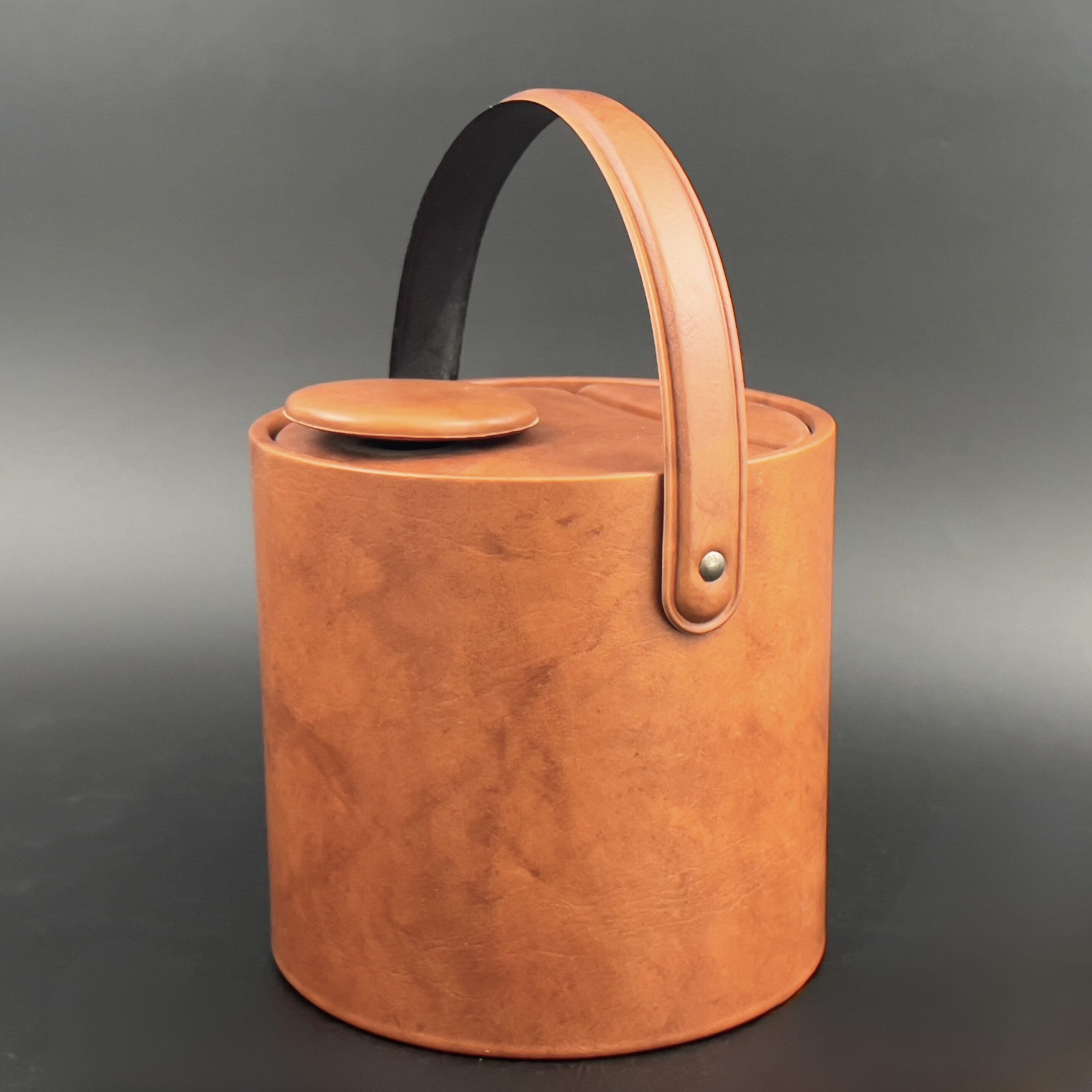 Vintage Brown Leather Ice Bucket: Midcentury Modern Barware