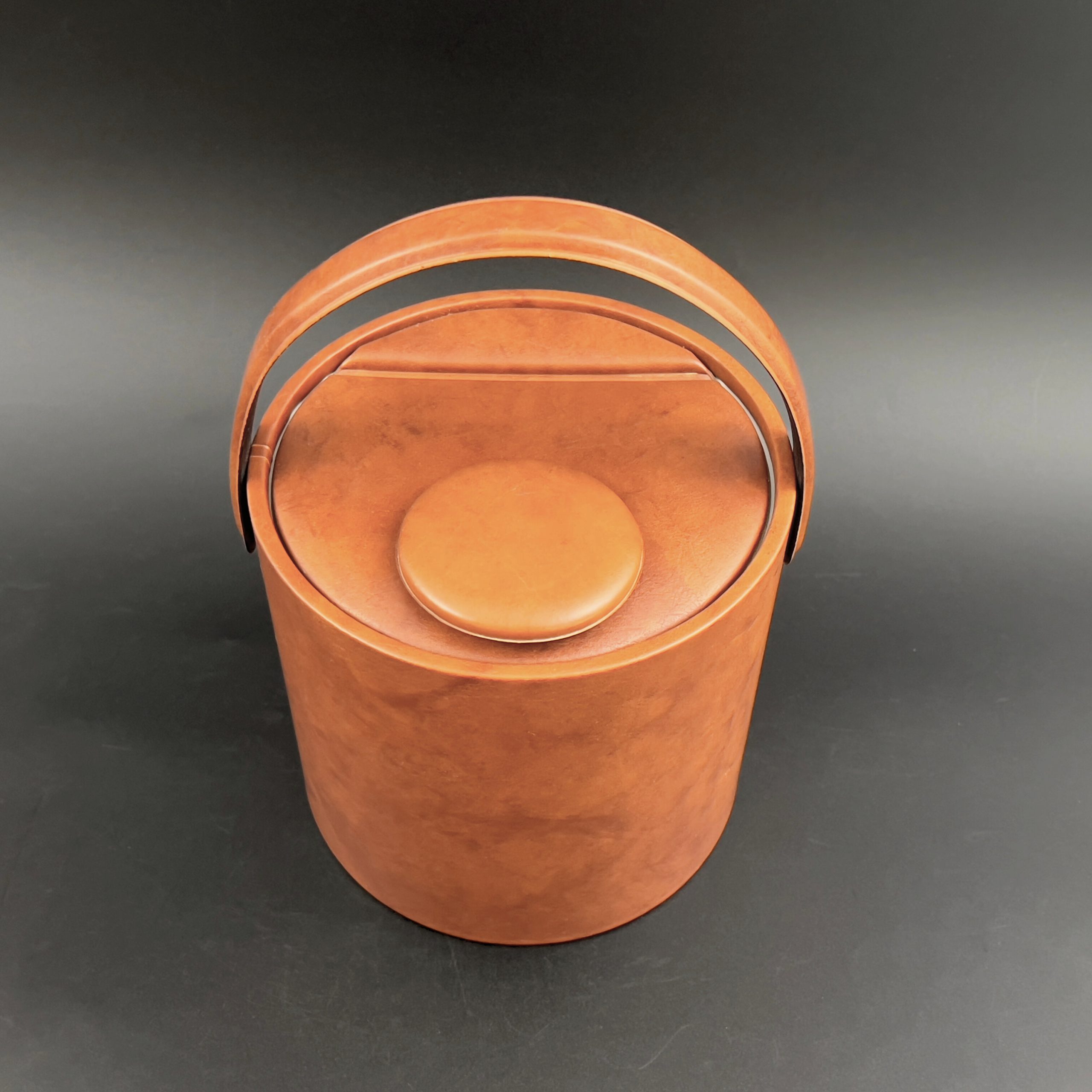 Vintage Brown Leather Ice Bucket: Midcentury Modern Barware - Image 7