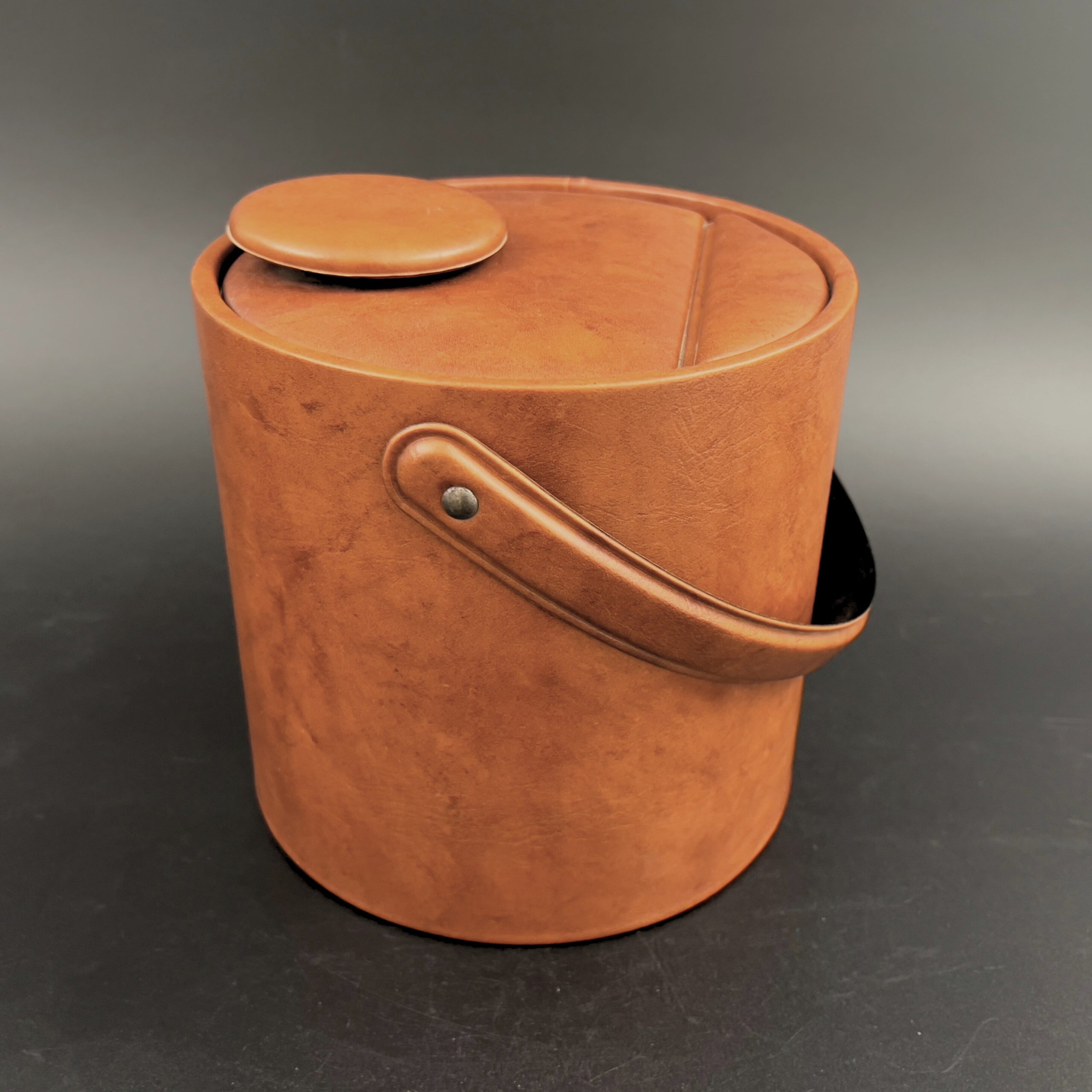 Vintage Brown Leather Ice Bucket: Midcentury Modern Barware - Image 4