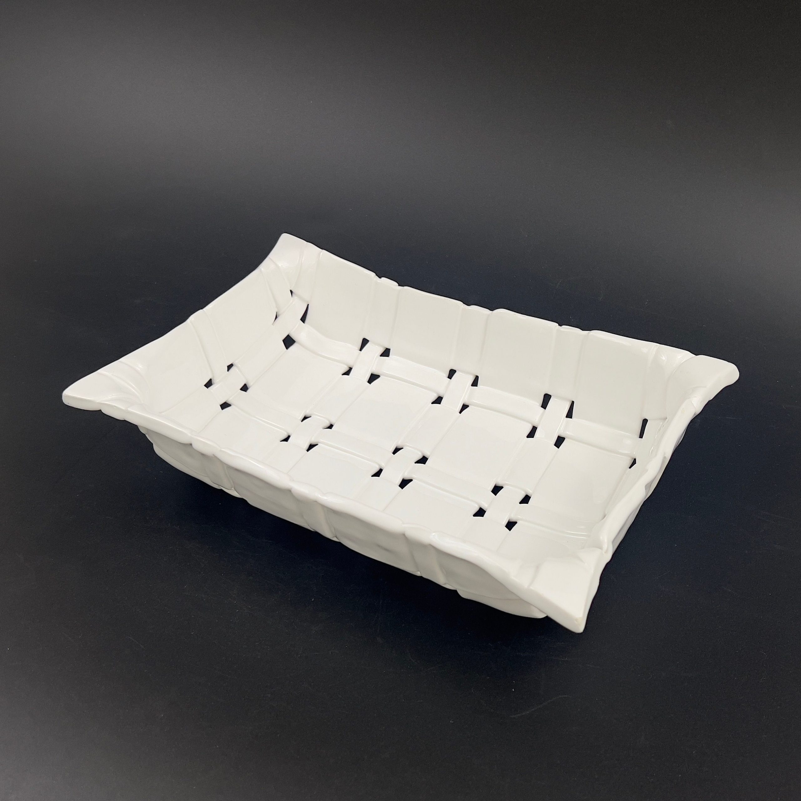 Vintage Bassanese Ceramic Basket: Woven White Italian Centerpiece