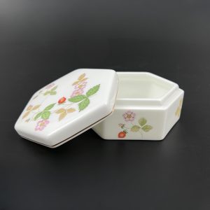 Vintage Wedgwood Wild Strawberry Trinket Box: Hexagonal Bone China