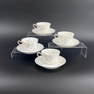Antique Haviland Limoges Teacups & Saucers: Floral Schleiger 378b Pattern, Set of 4