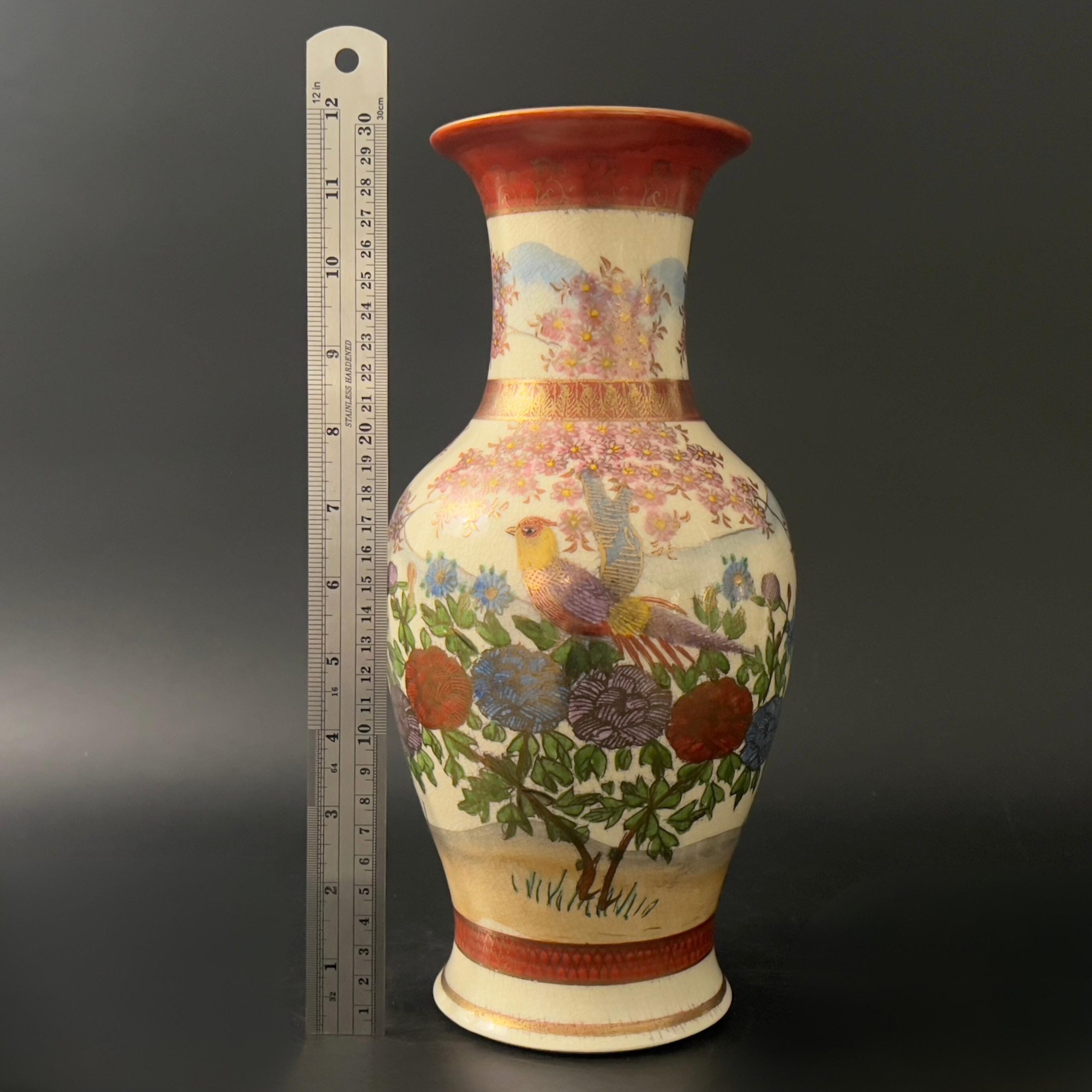 Vintage Satsuma Vase: Hand-Painted Japanese Pottery, Shimazu Clan Mon, 12" - Image 10
