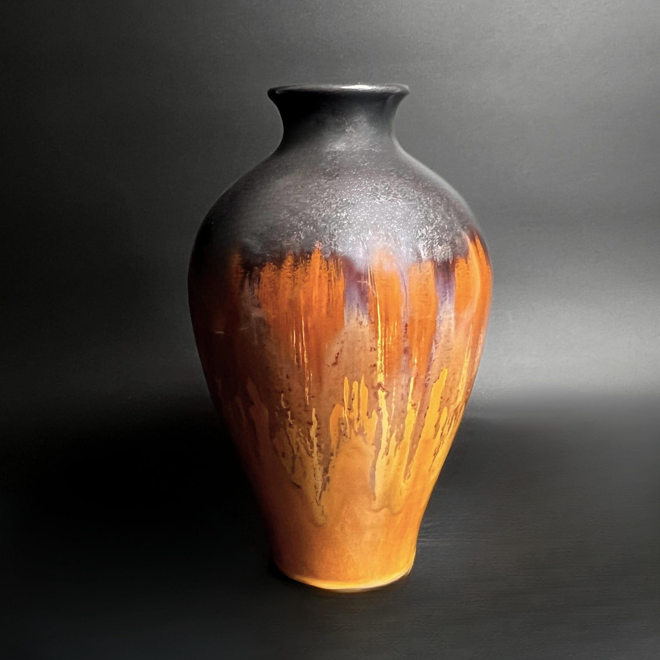 Vintage Studio Pottery Drip Glaze Vase: Mid-Century Modern Baluster Vase