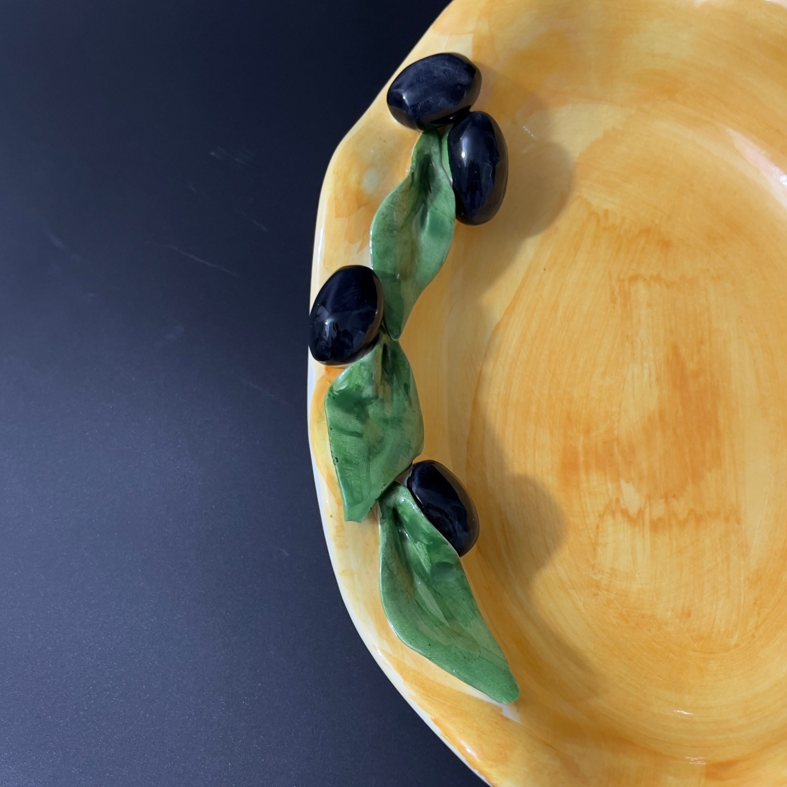 Vintage Hand Painted Italian Pottery: Maiolica Olives & Leaves, Valli Ceramiche - Image 4