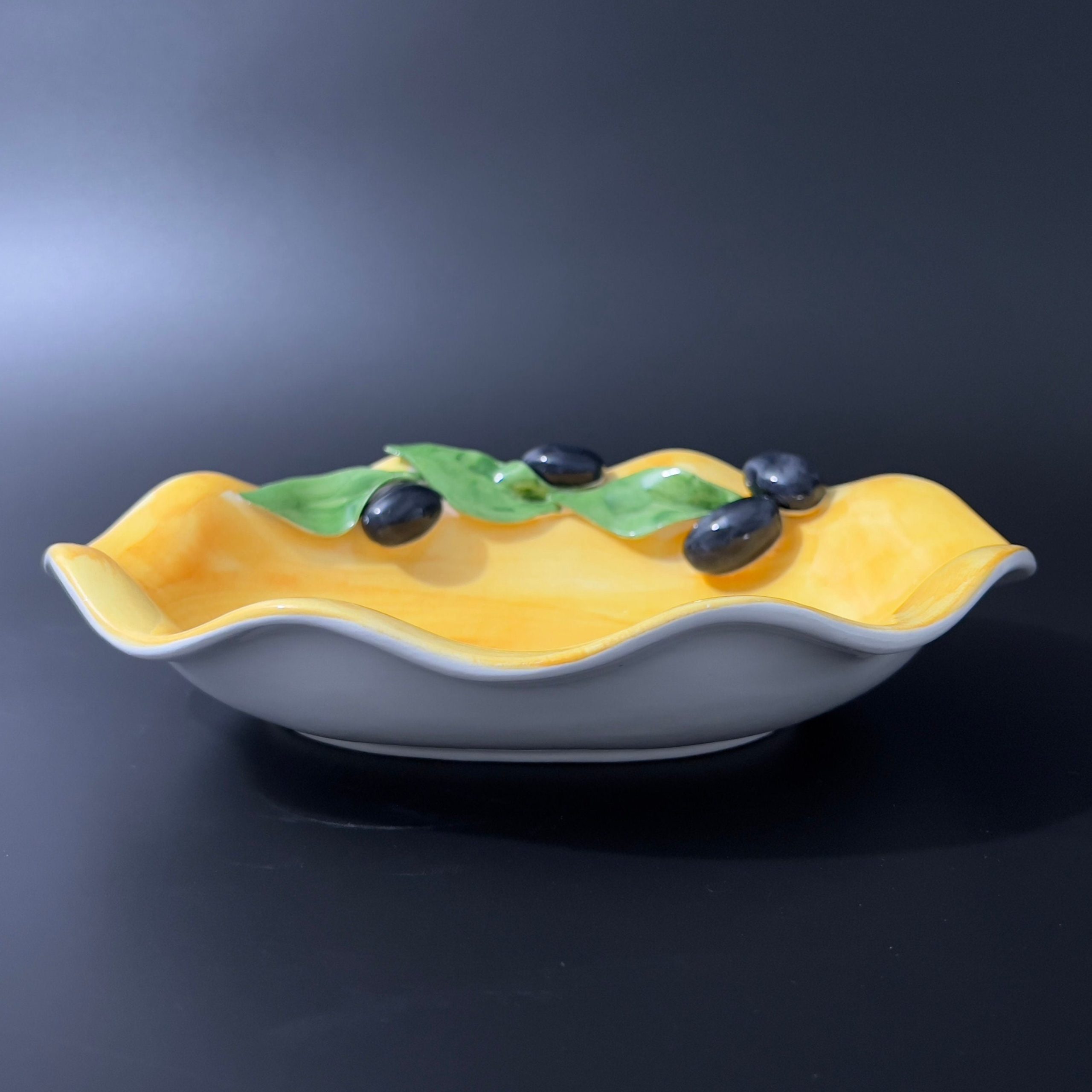Vintage Hand Painted Italian Pottery: Maiolica Olives & Leaves, Valli Ceramiche - Image 3