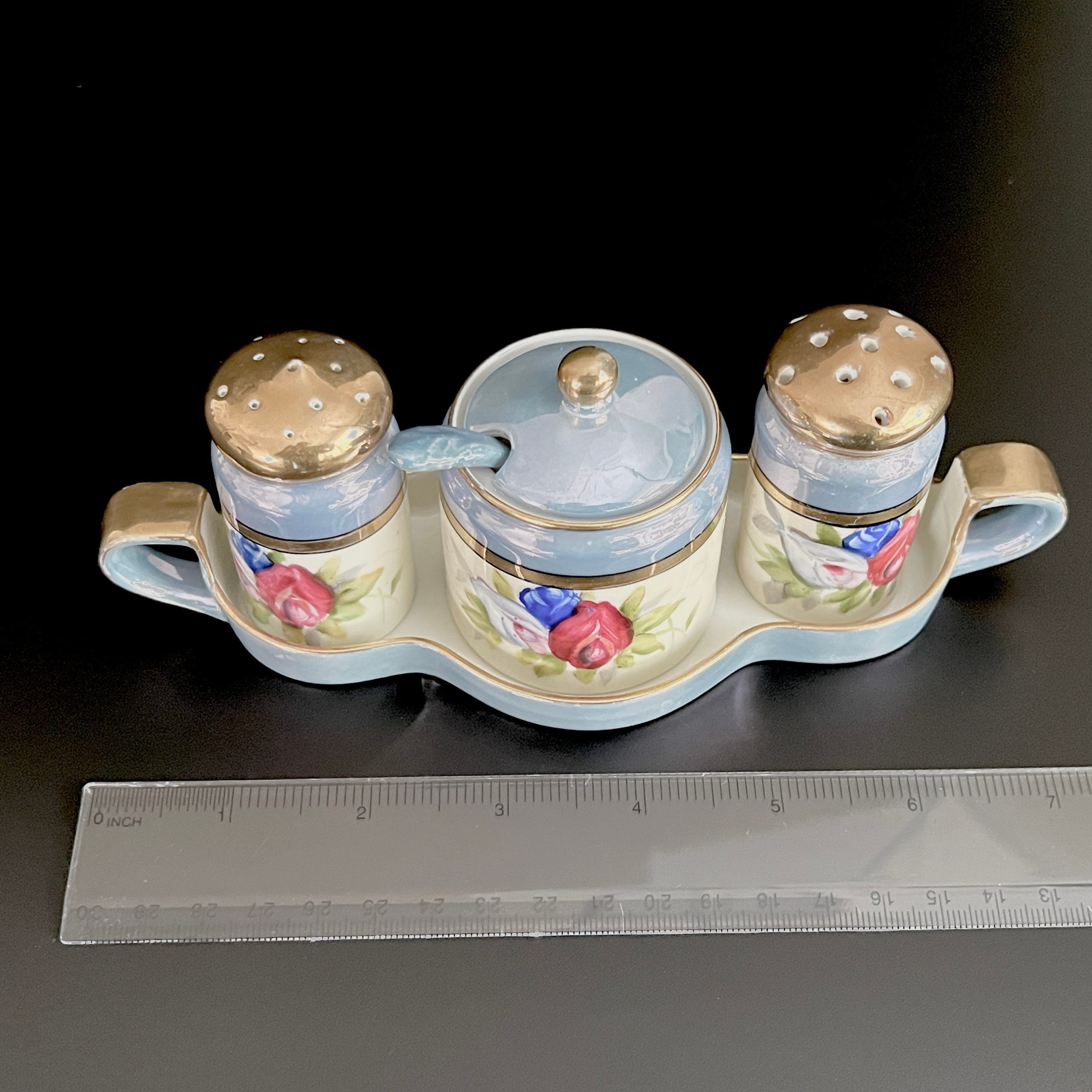 Antique Noritake Lusterware Condiment Set: Hand-Painted Floral Art Deco - Image 11