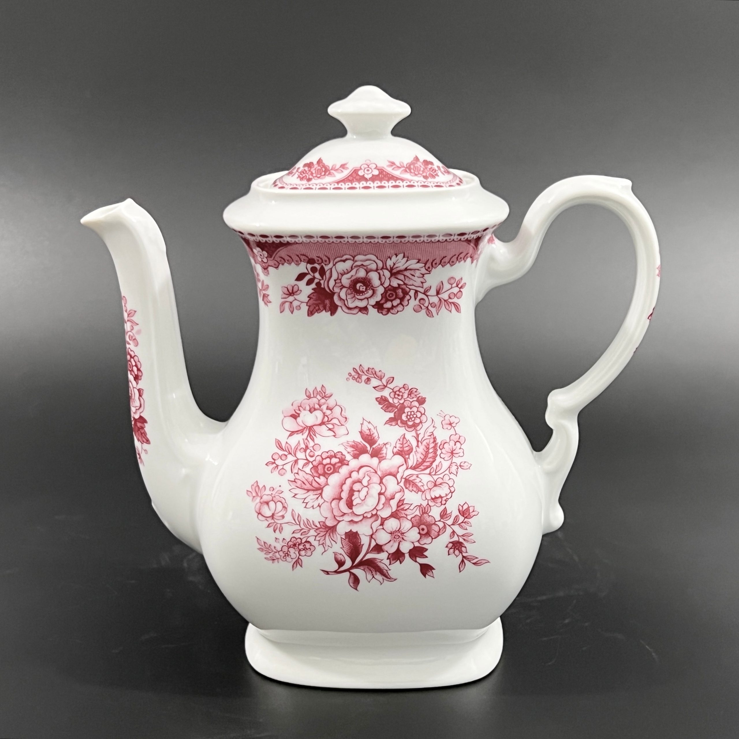 Vintage Mitterteich Bavaria Porcelain Coffee Pot: Royal Derby Red Floral Design