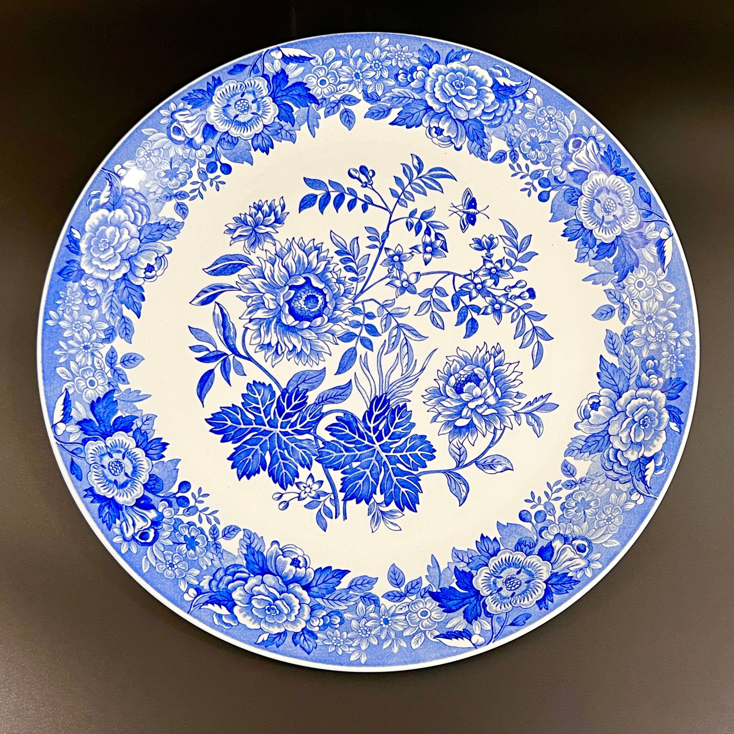Spode Jasmine Platter: Blue Floral Transferware Cake Plate (13 Inch) - Image 3