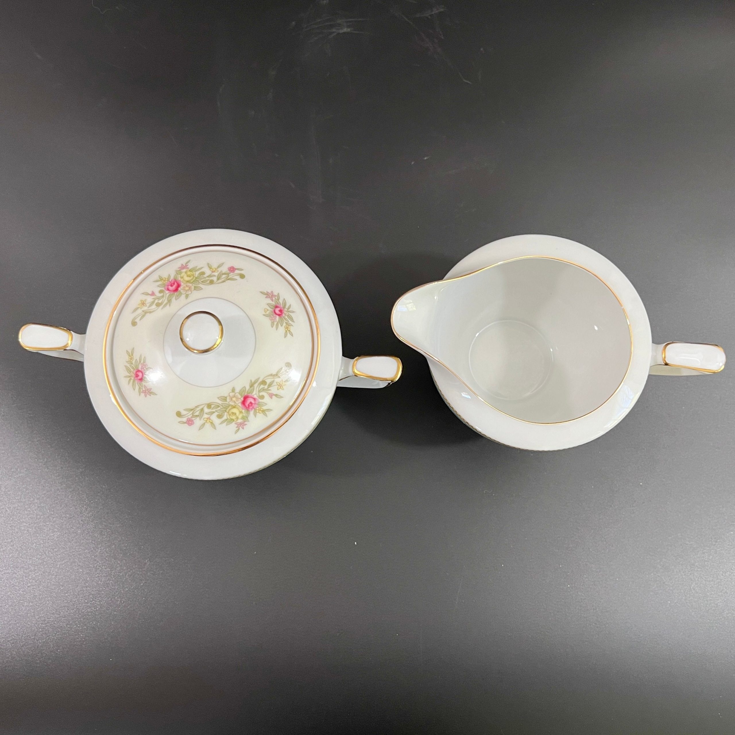 Vintage Mikado Sugar Bowl and Creamer Set: Lyric Blue Floral Porcelain - Image 6