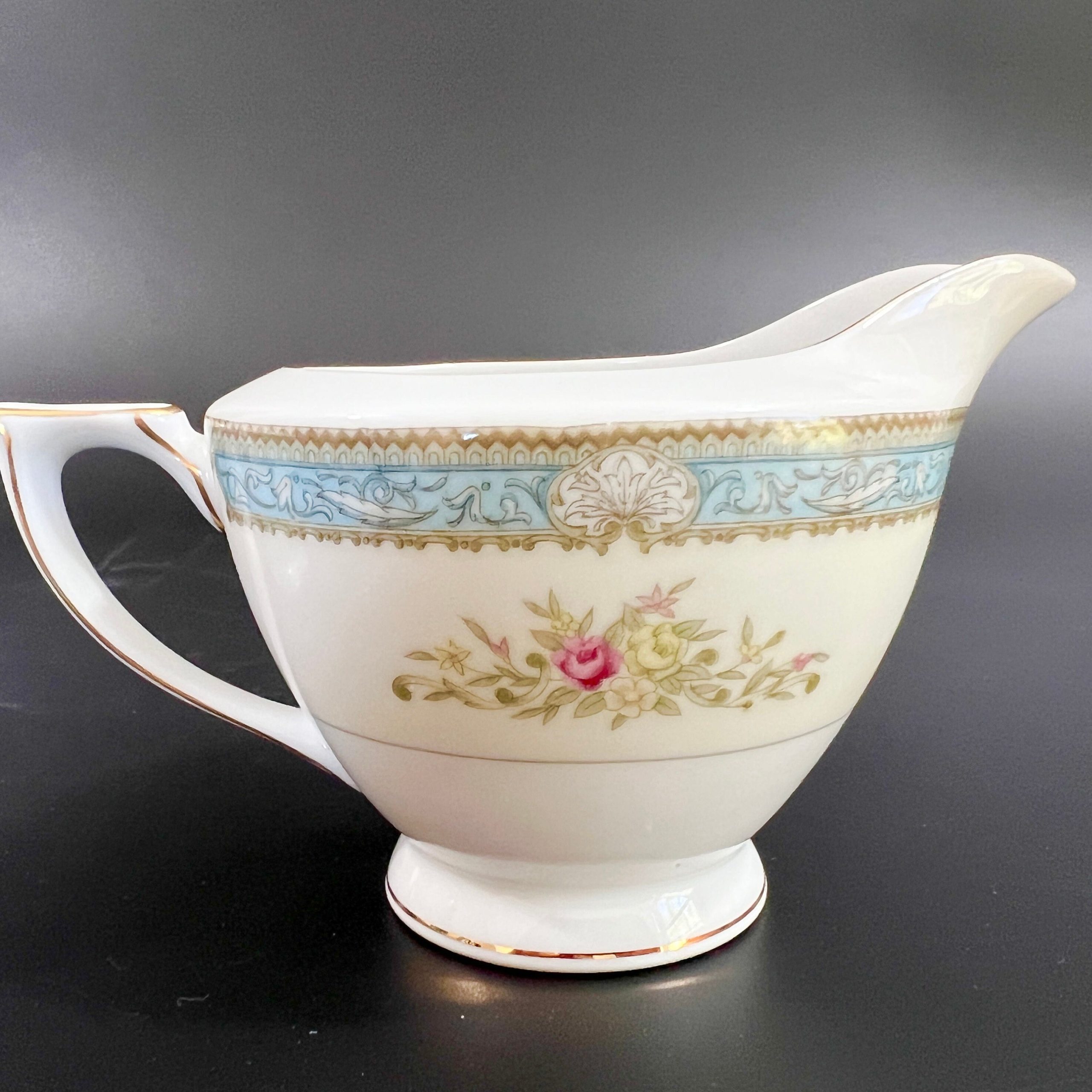 Vintage Mikado Sugar Bowl and Creamer Set: Lyric Blue Floral Porcelain - Image 5