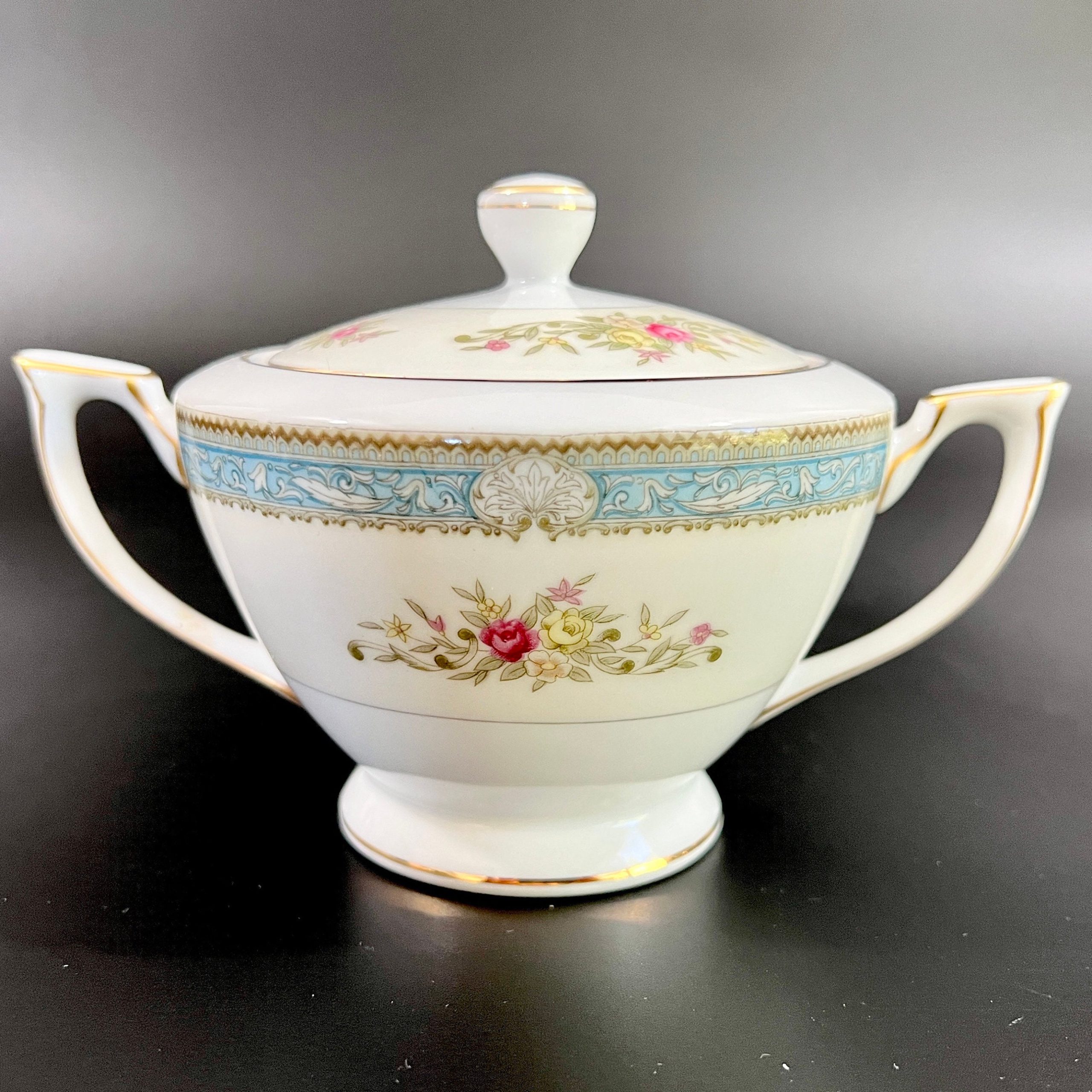 Vintage Mikado Sugar Bowl and Creamer Set: Lyric Blue Floral Porcelain - Image 4