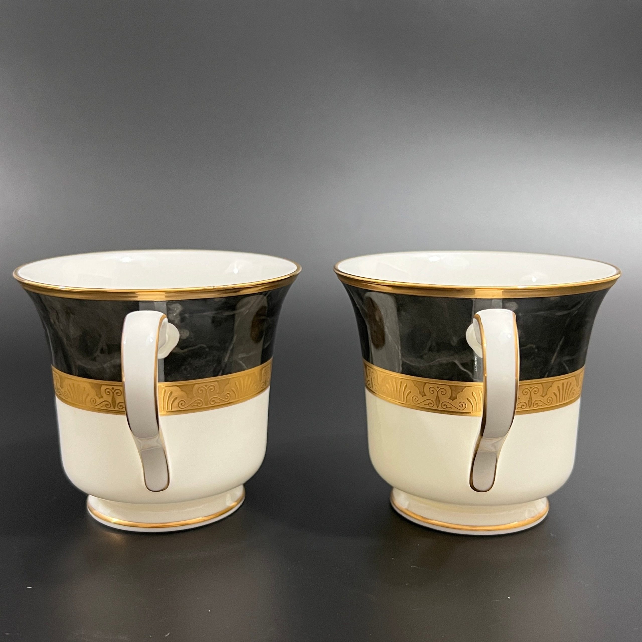 Vintage Noritake Tea Cups and Saucers: Art Deco Black Gold Opulence, Set of Two - Image 5