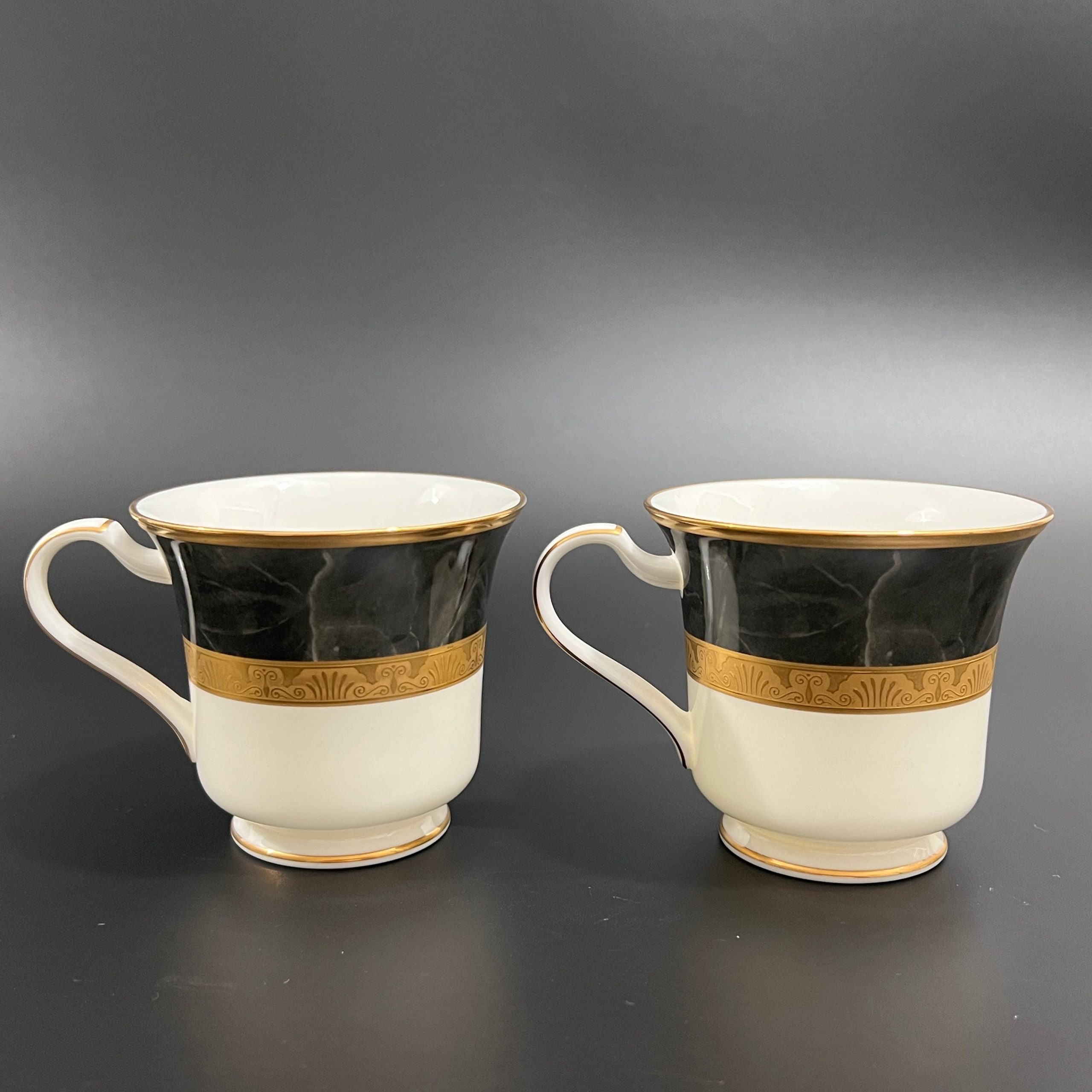 Vintage Noritake Tea Cups and Saucers: Art Deco Black Gold Opulence, Set of Two - Image 4