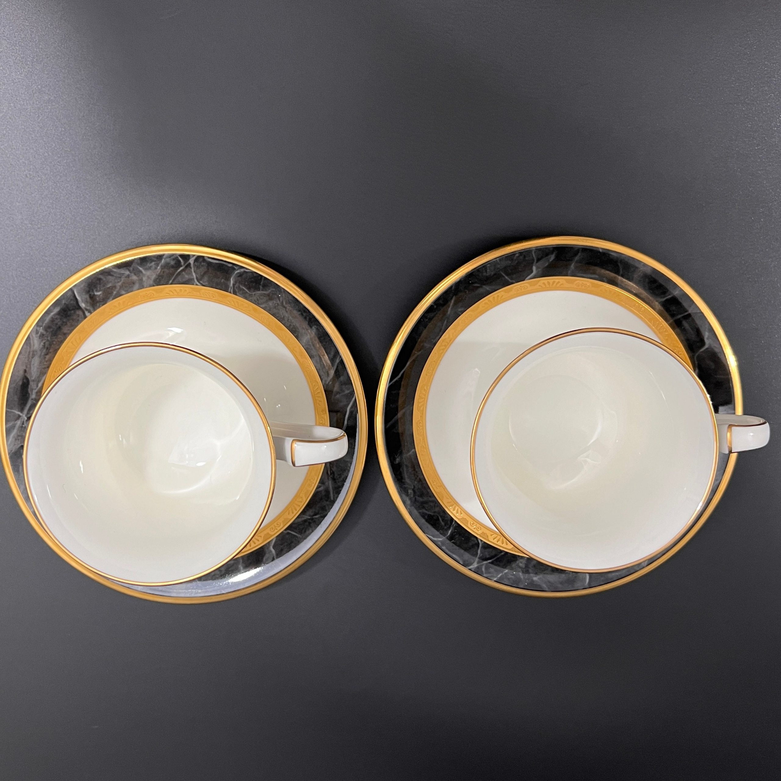 Vintage Noritake Tea Cups and Saucers: Art Deco Black Gold Opulence, Set of Two - Image 6