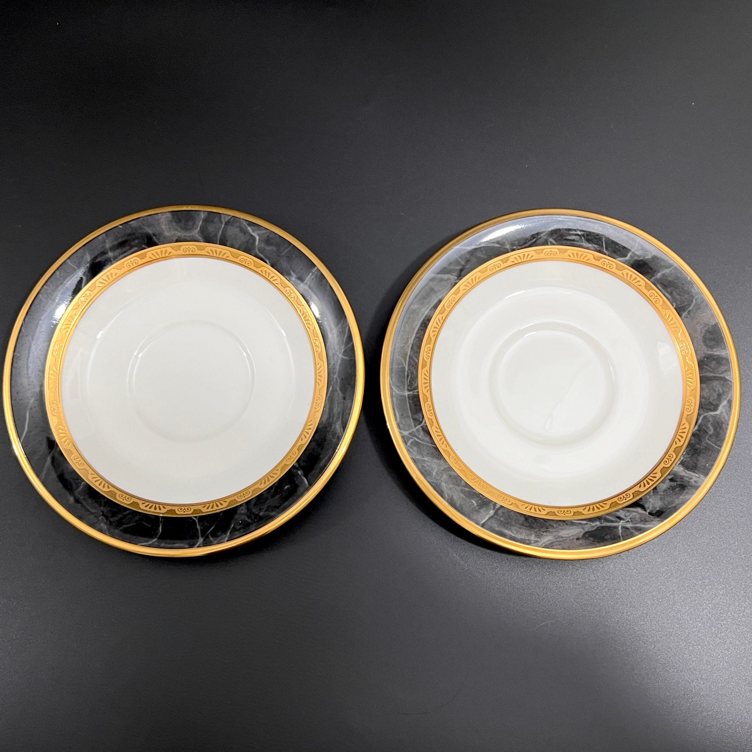 Vintage Noritake Tea Cups and Saucers: Art Deco Black Gold Opulence, Set of Two - Image 7
