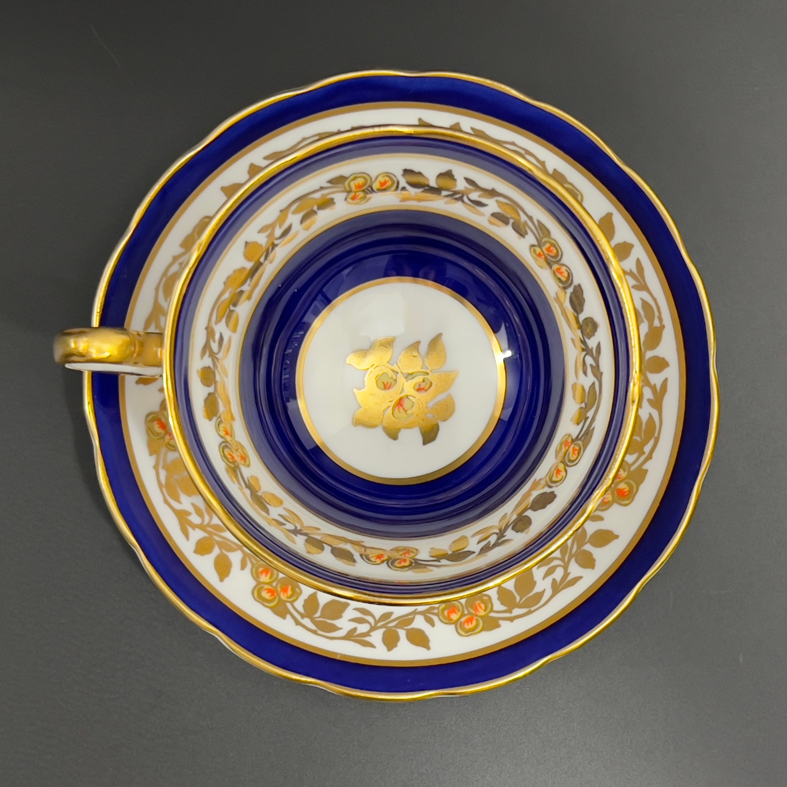 Vintage Woodward Grosvenor Tea Cup and Saucer: 1940s Bone China, Cobalt Blue, Gold Trim - Image 4