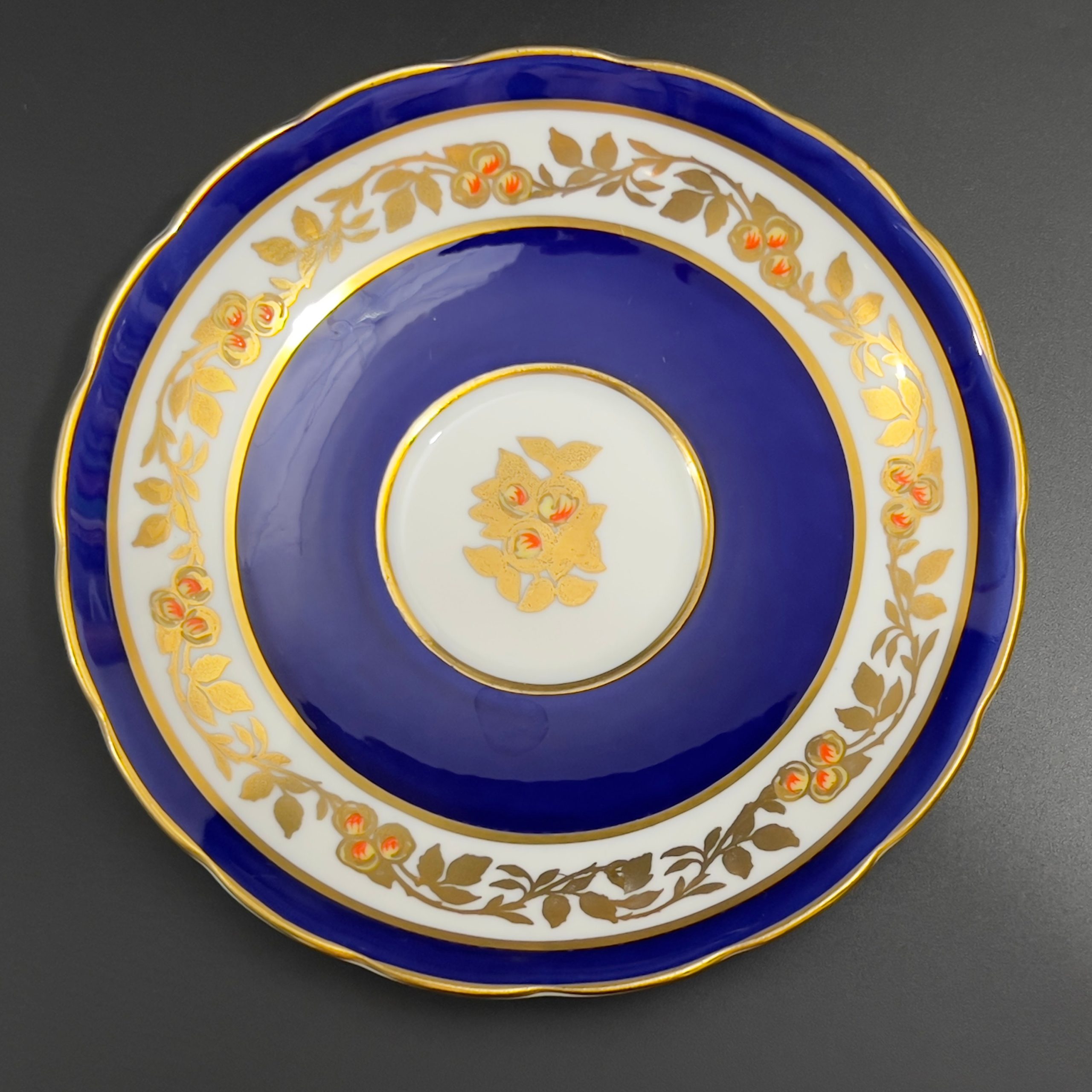 Vintage Woodward Grosvenor Tea Cup and Saucer: 1940s Bone China, Cobalt Blue, Gold Trim - Image 7