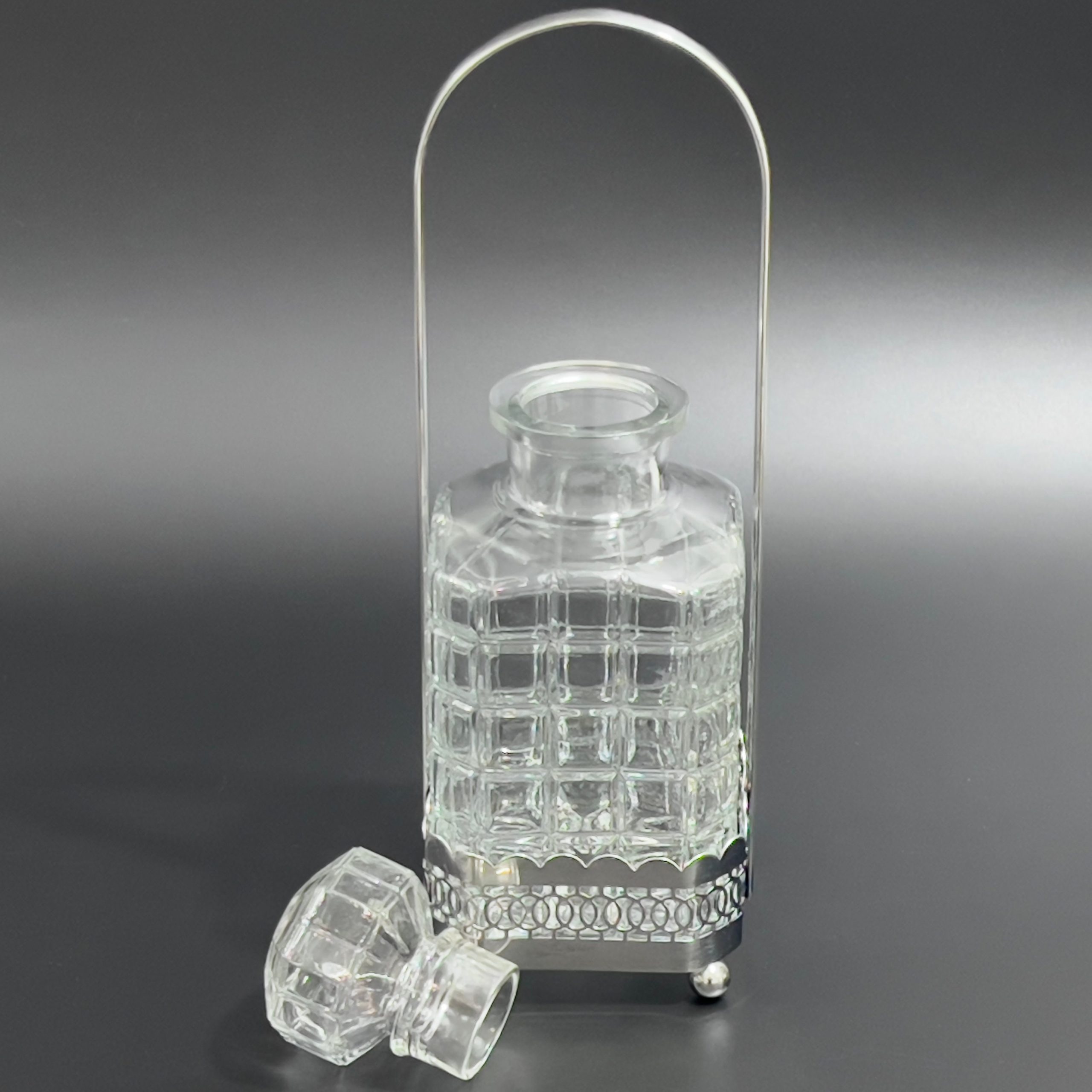 Vintage Art Deco Decanter with Silver Plate Caddy: Square Glass Barware - Image 6