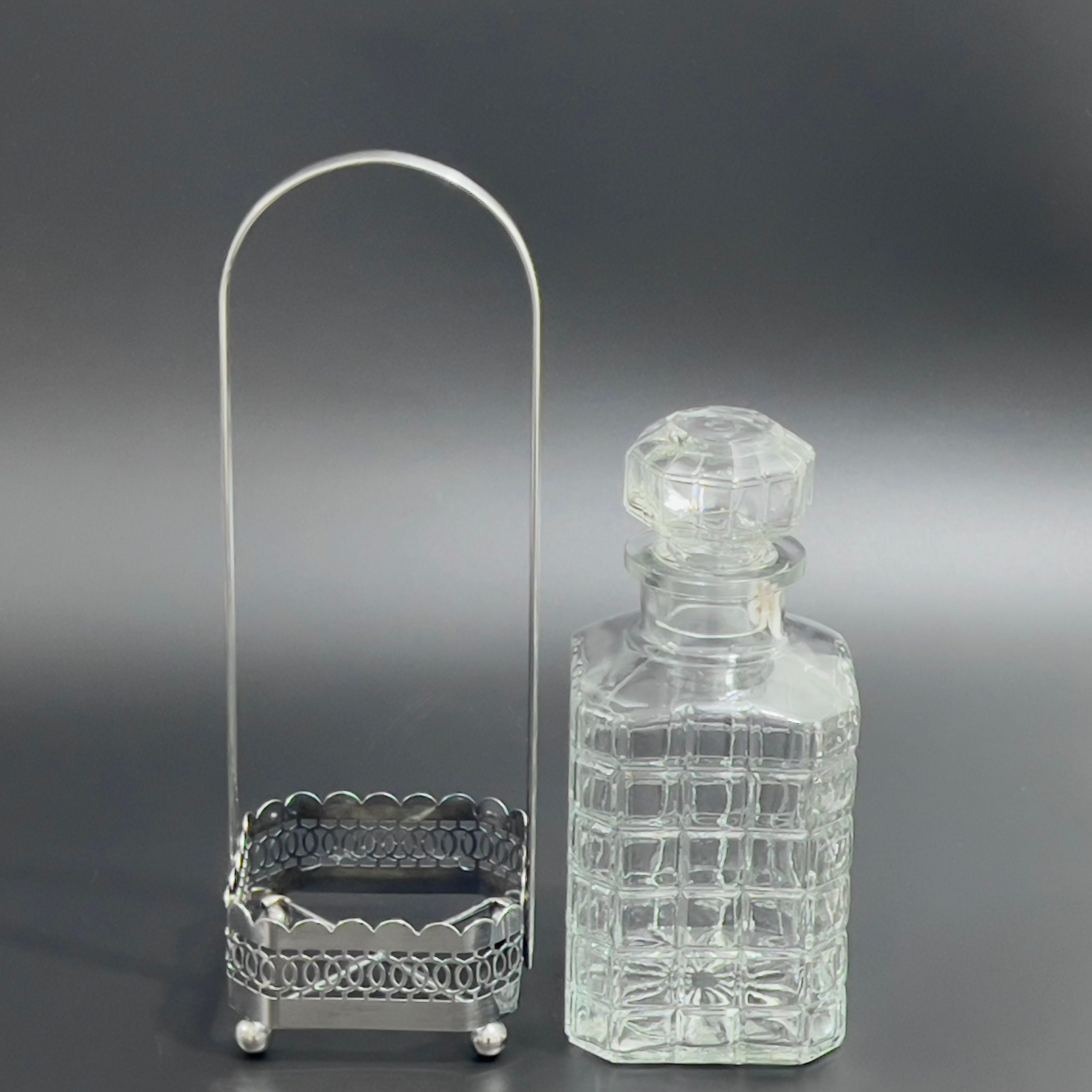 Vintage Art Deco Decanter with Silver Plate Caddy: Square Glass Barware - Image 4