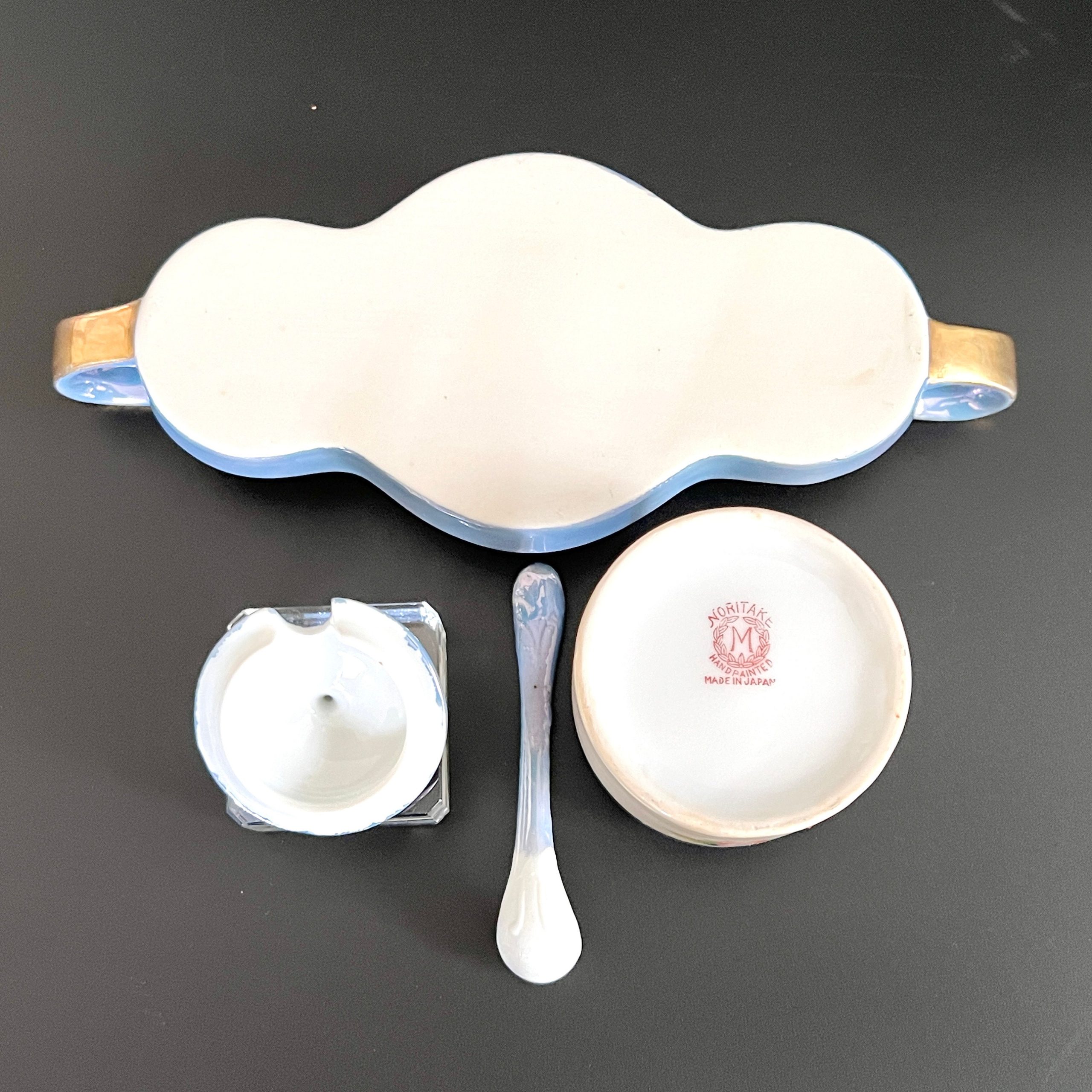 Antique Noritake Lusterware Condiment Set: Hand-Painted Floral Art Deco - Image 10