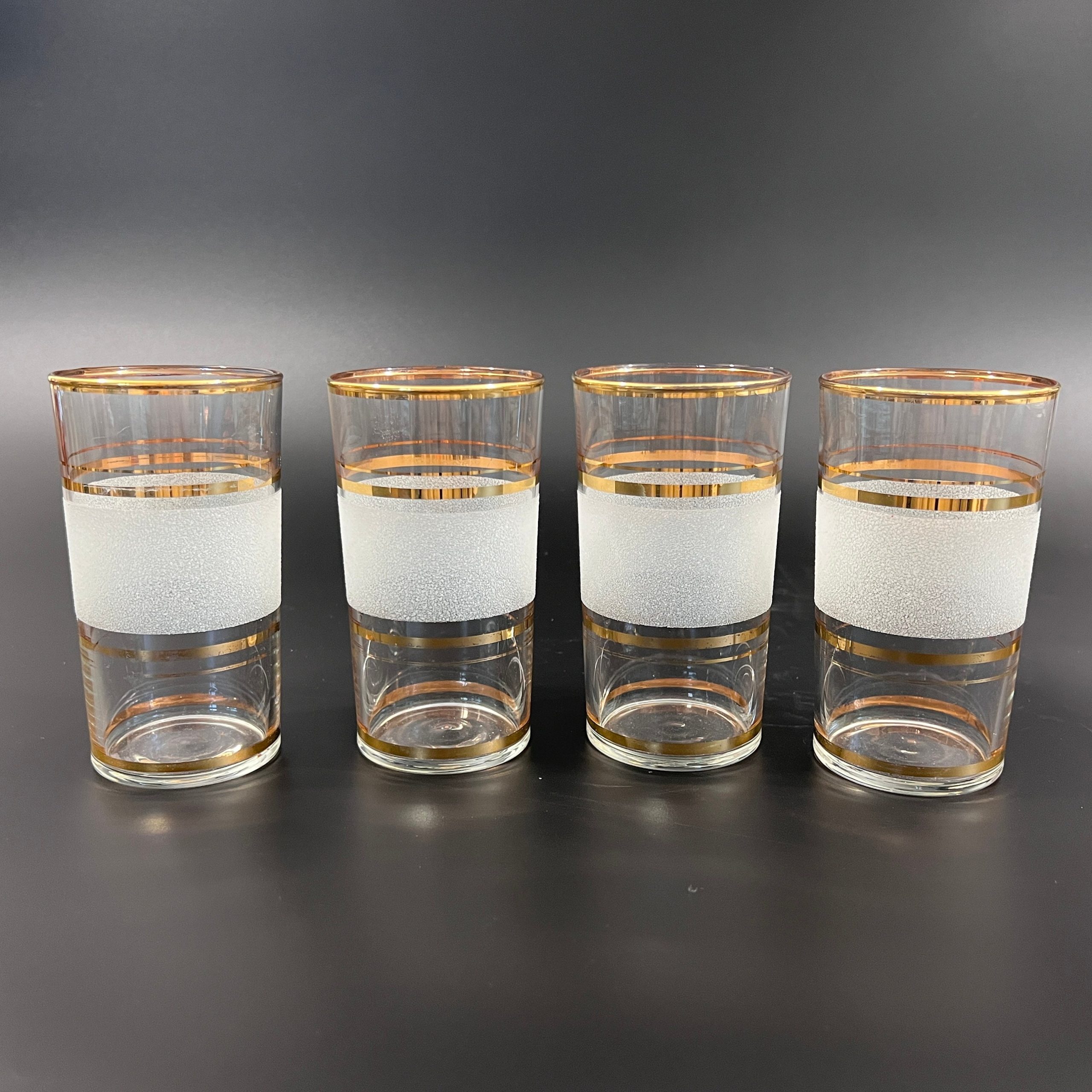 Midcentury Pitcher and Tumblers: Gold Frost Banded Barware Set - Image 6
