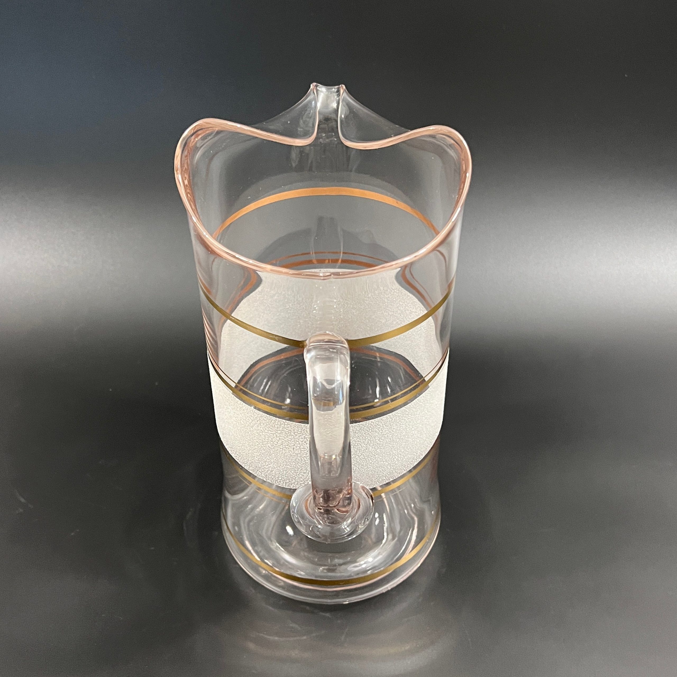 Midcentury Pitcher and Tumblers: Gold Frost Banded Barware Set - Image 5