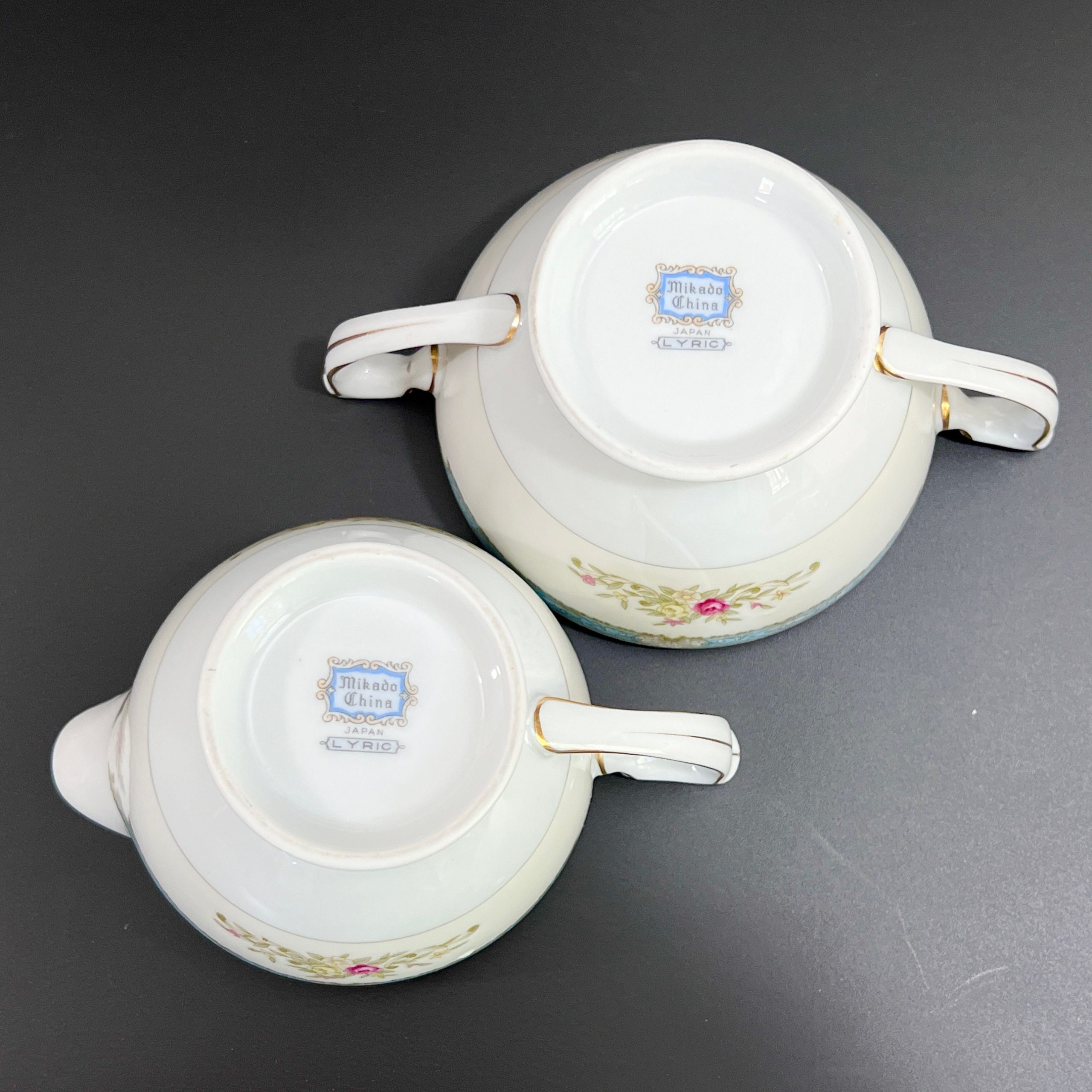 Vintage Mikado Sugar Bowl and Creamer Set: Lyric Blue Floral Porcelain - Image 7