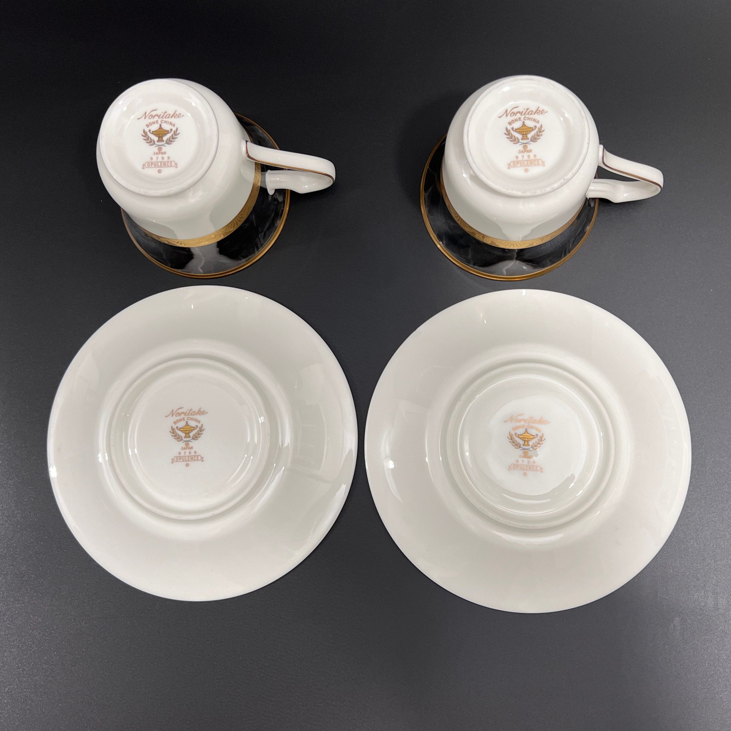 Vintage Noritake Tea Cups and Saucers: Art Deco Black Gold Opulence, Set of Two - Image 8