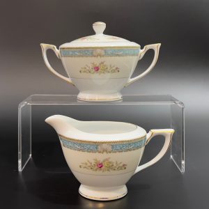 Vintage Mikado Sugar Bowl and Creamer Set: Lyric Blue Floral Porcelain