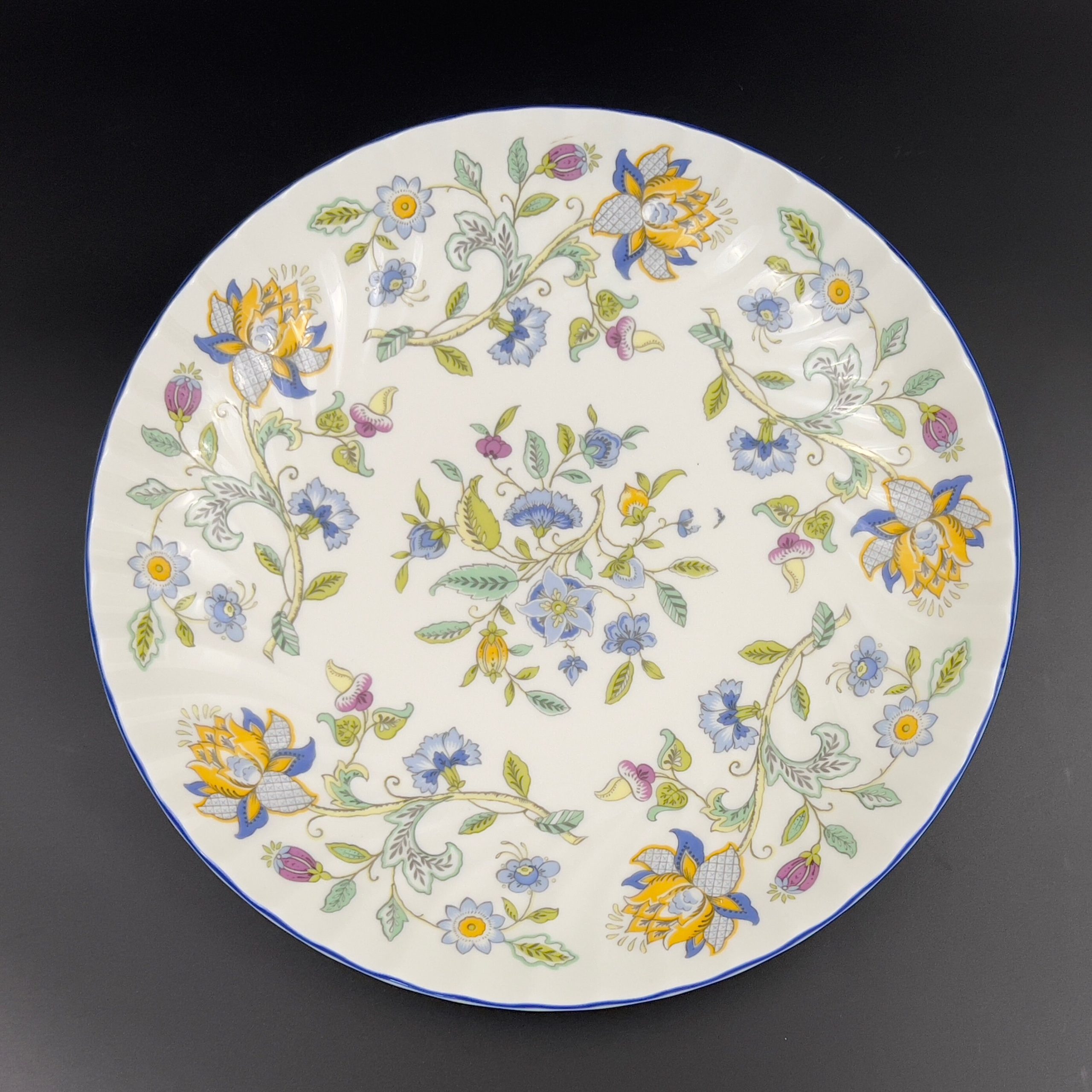 Vintage Minton Haddon Hall Bone China Serving Bowl - Blue Floral, 11 inch