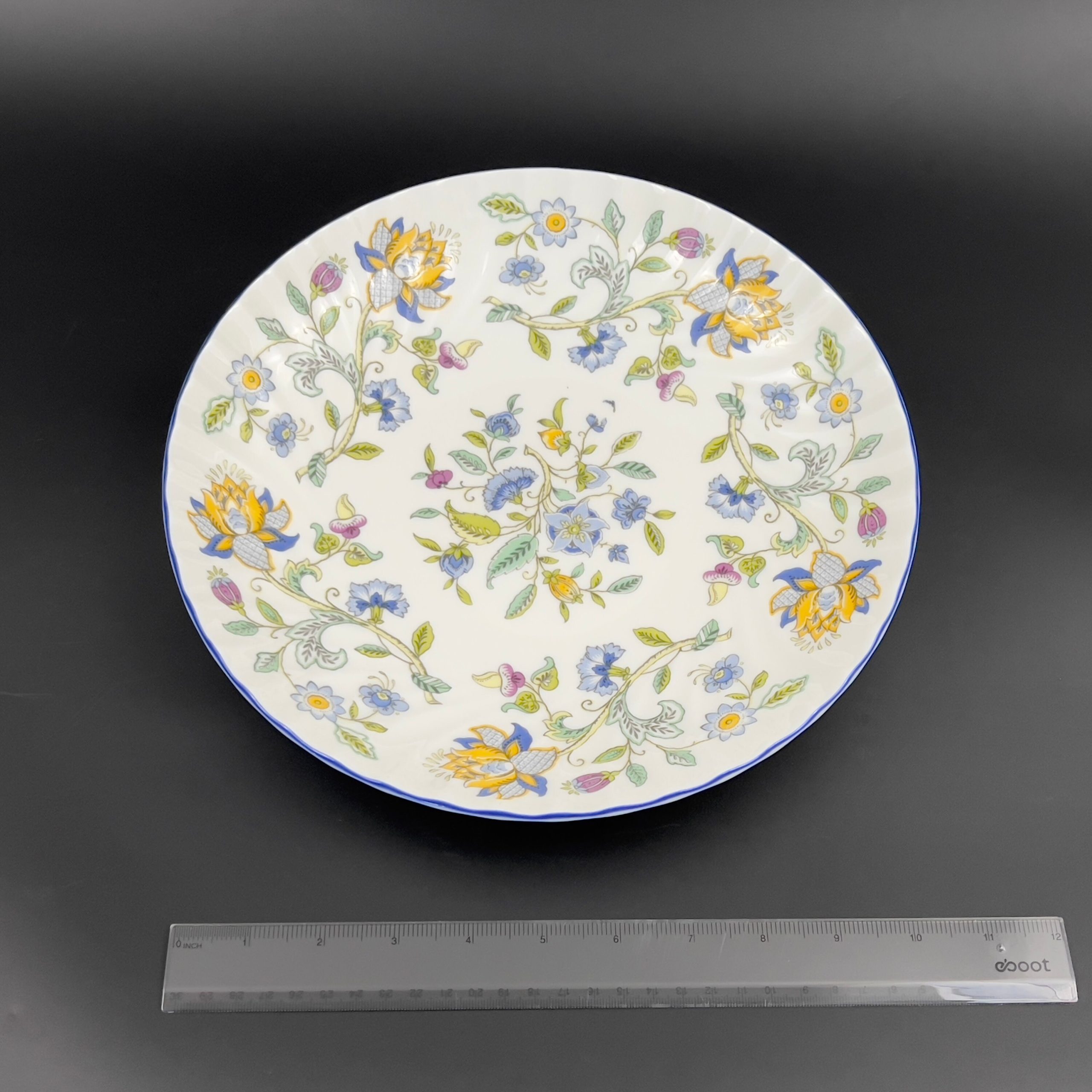 Vintage Minton Haddon Hall Bone China Serving Bowl - Blue Floral, 11 inch - Image 7
