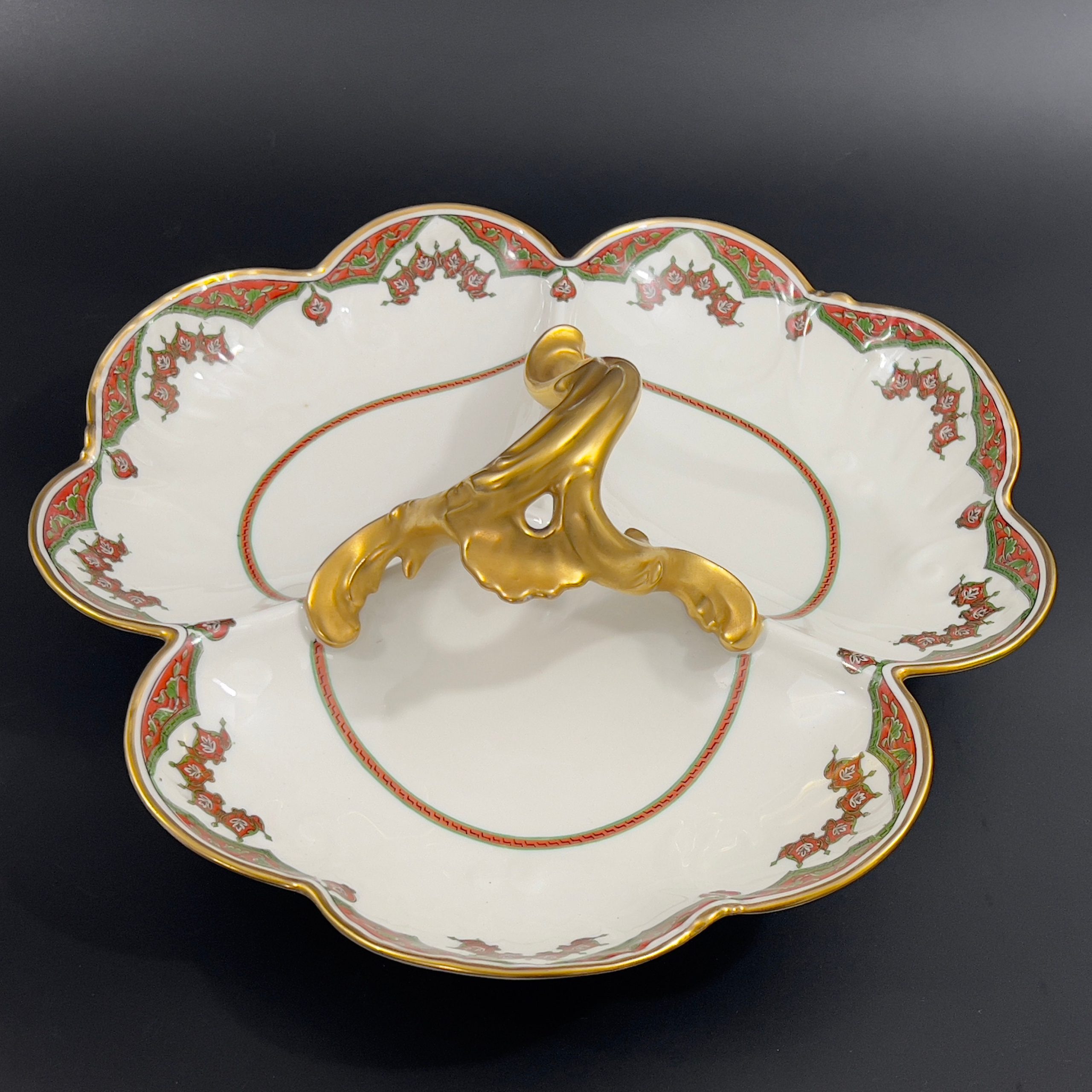 Antique Limoges Porcelain Serving Dish: Art Nouveau Gold Trim, D&C France