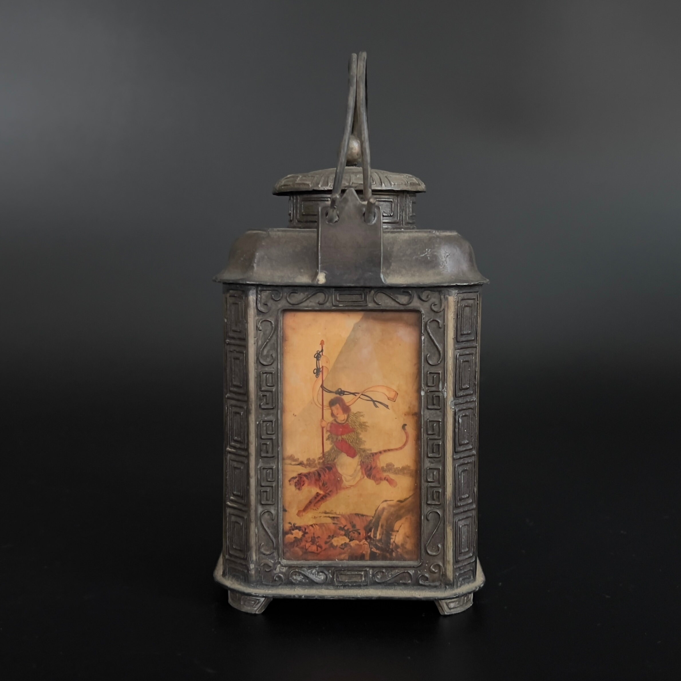 Antique Shantou Pewter Teapot: Chinese Eglomise Painted Glass - Image 4