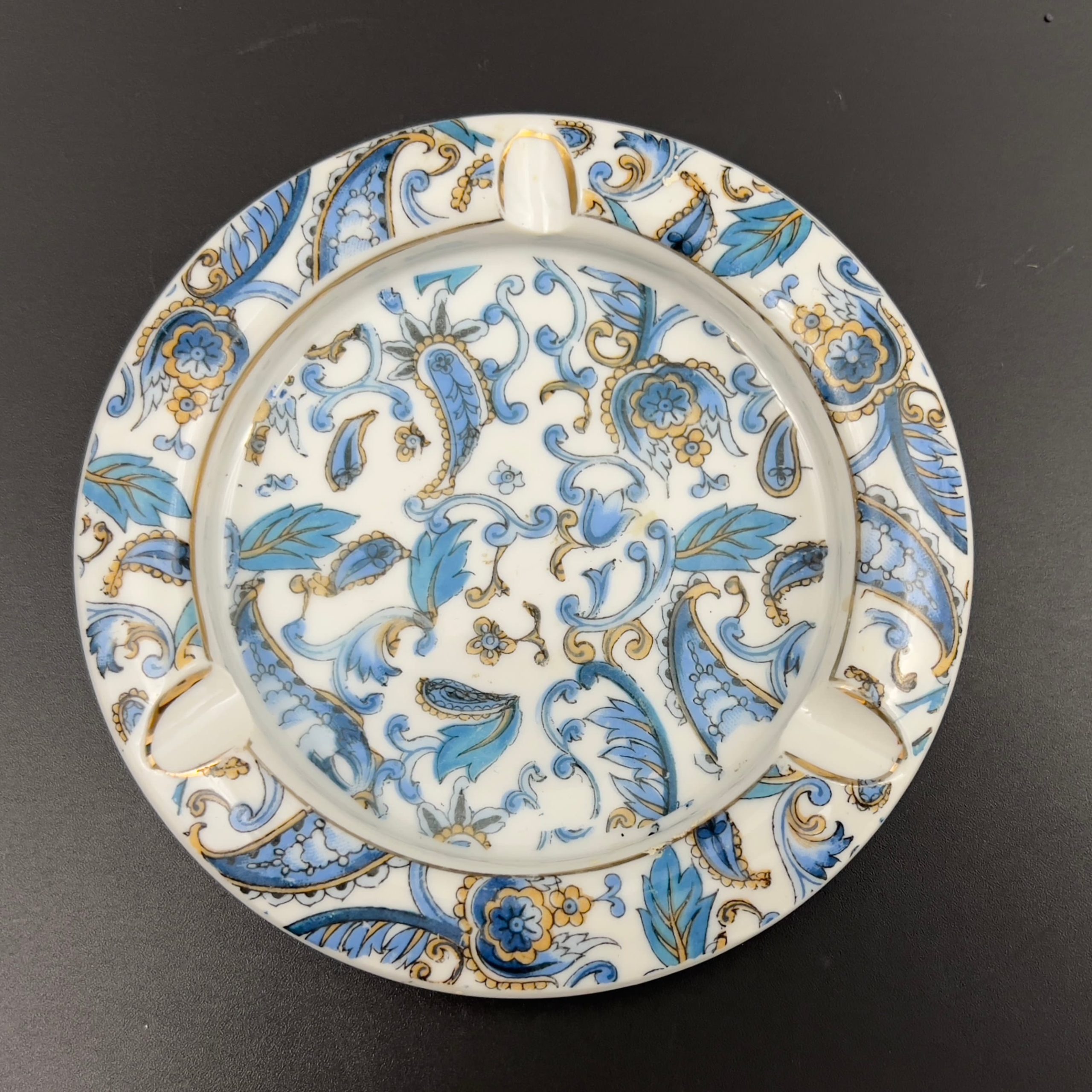 Vintage Lefton Porcelain Ashtray: Blue Paisley Trinket Dish