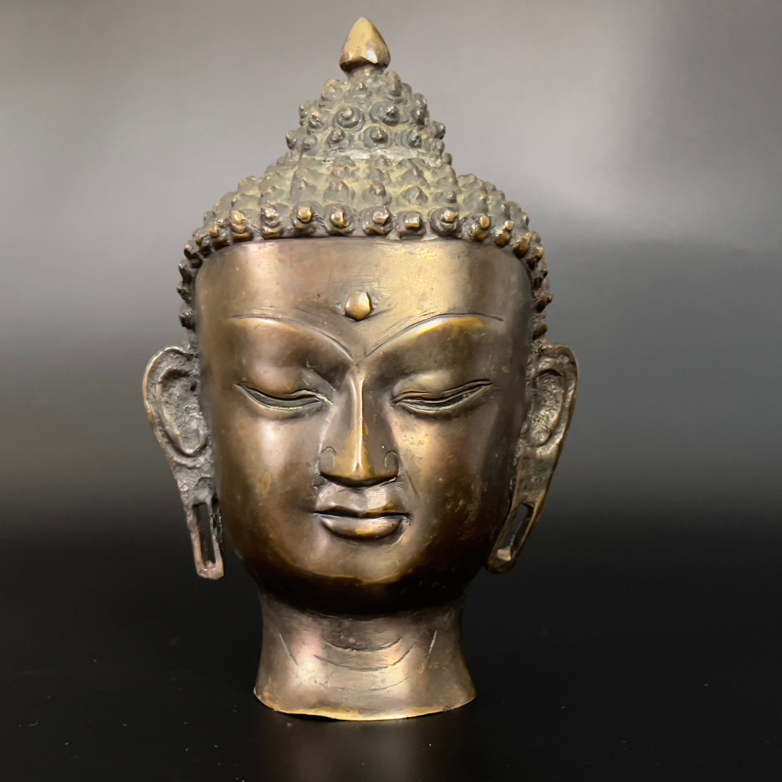 Vintage Bronze Buddha Head: Nepali Meditation Statue - Image 4
