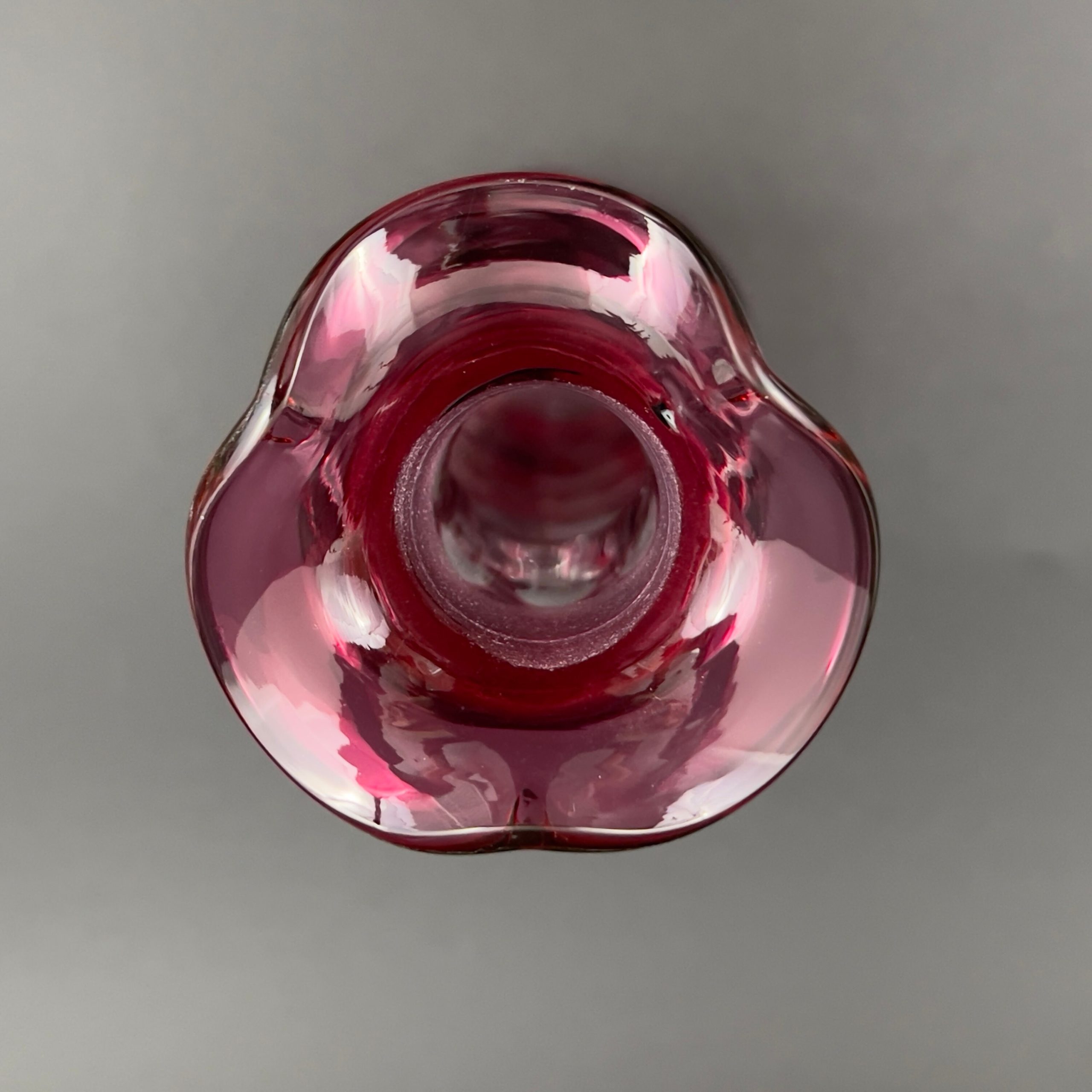 Antique Bohemian Cranberry Glass Decanter: Cut to Clear Coin Dot Design - Image 8