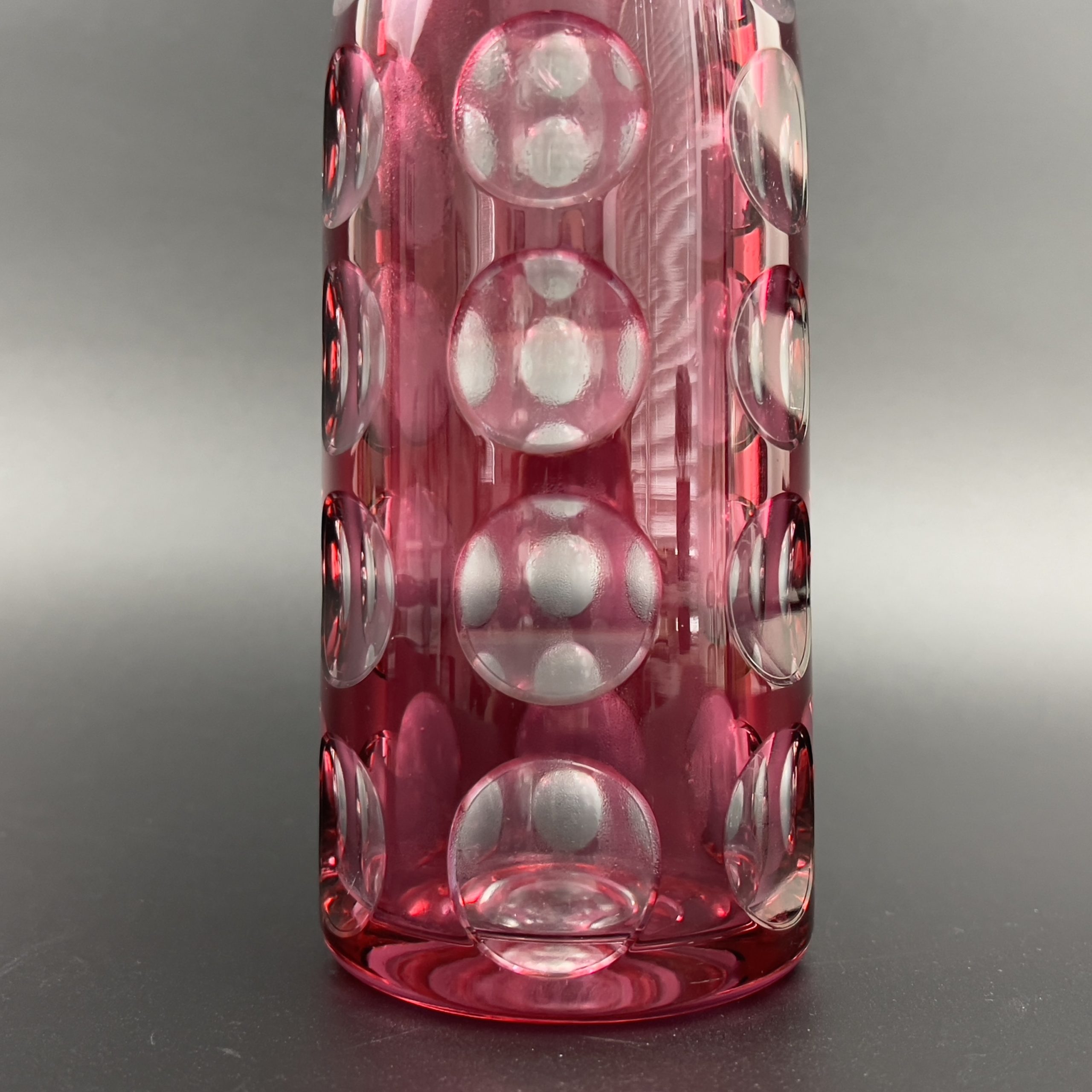 Antique Bohemian Cranberry Glass Decanter: Cut to Clear Coin Dot Design - Image 9