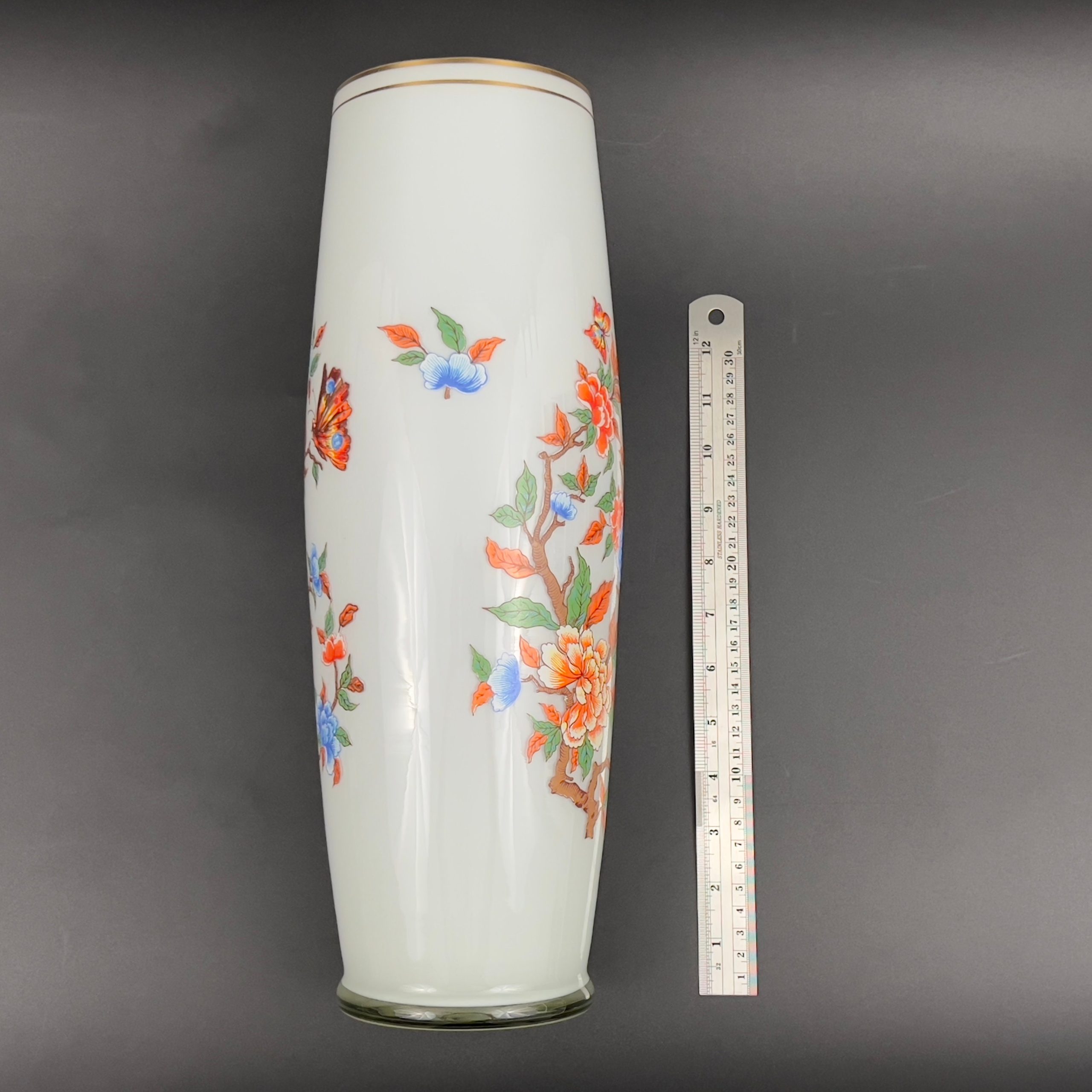 Vintage UCGC Opaline Glass Vase: Floral Butterfly Design, Gold Gilt Accent - Image 9