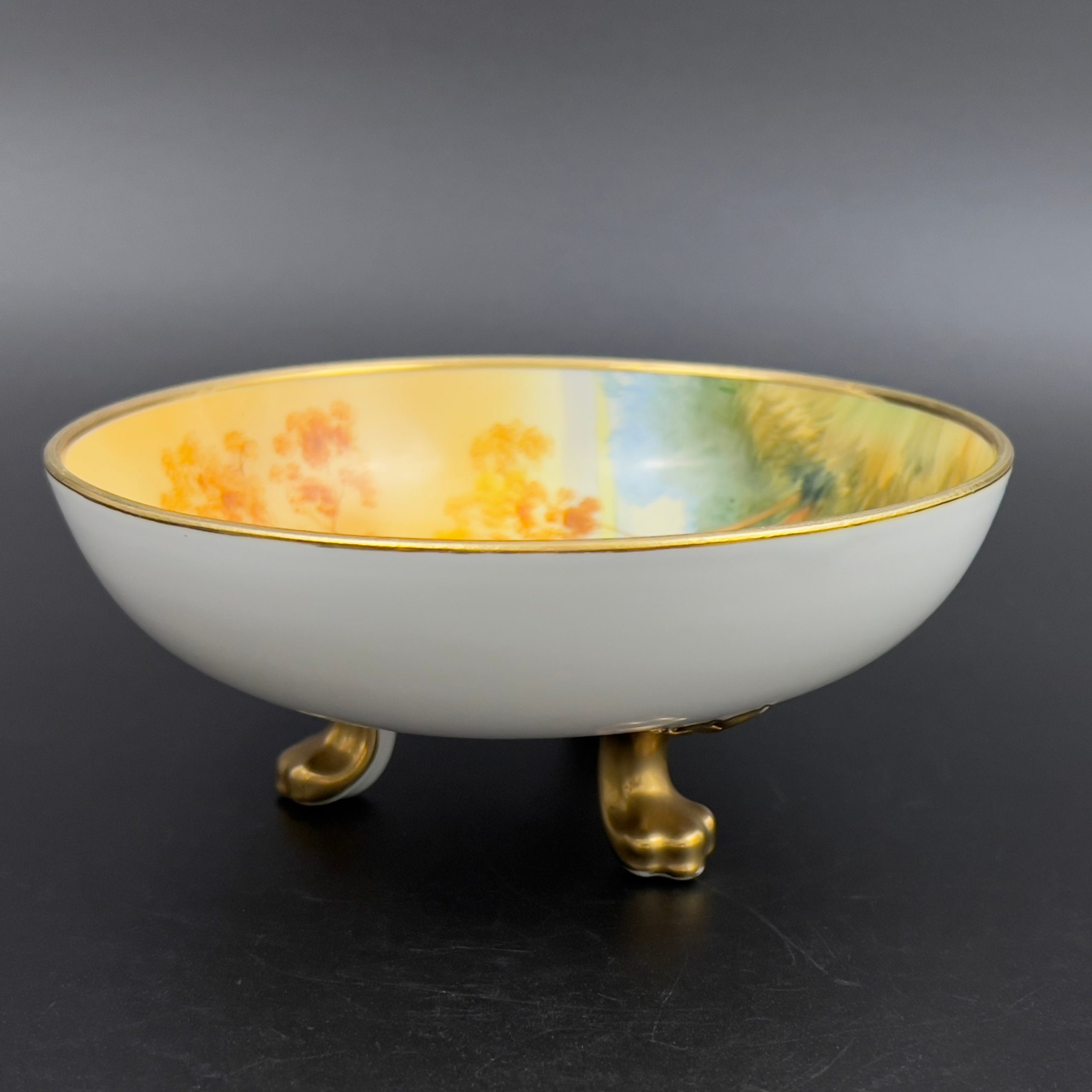Antique Nippon Footed Bowl: Hand-Painted Landscape, Gold Gilt Rim - Image 5