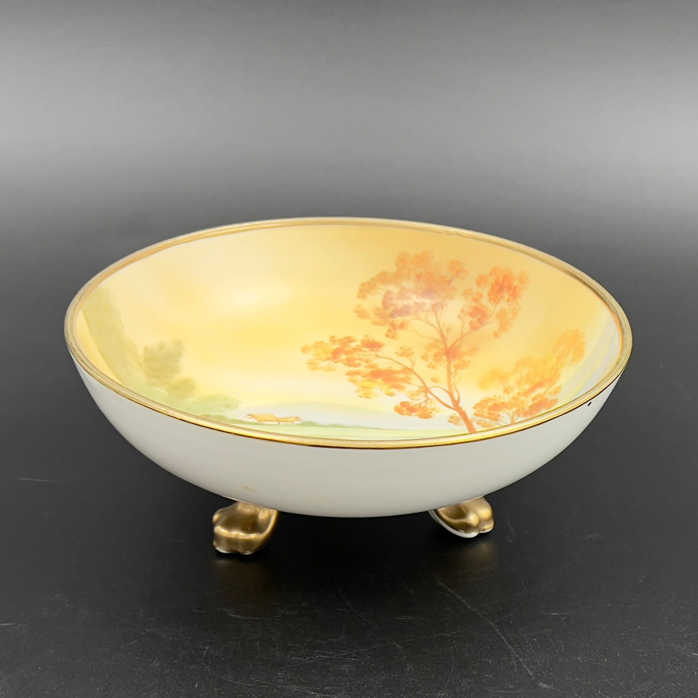 Antique Nippon Footed Bowl: Hand-Painted Landscape, Gold Gilt Rim - Image 4