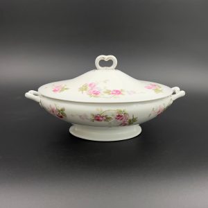 Antique Hanusch & Bernhardt Porcelain Tureen: 1910s Pink Roses Serving Dish